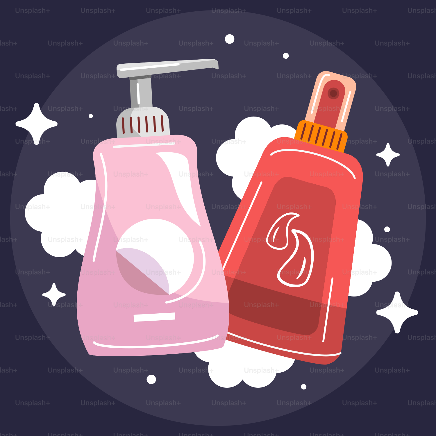 A bottle of soap and a bottle of lotion