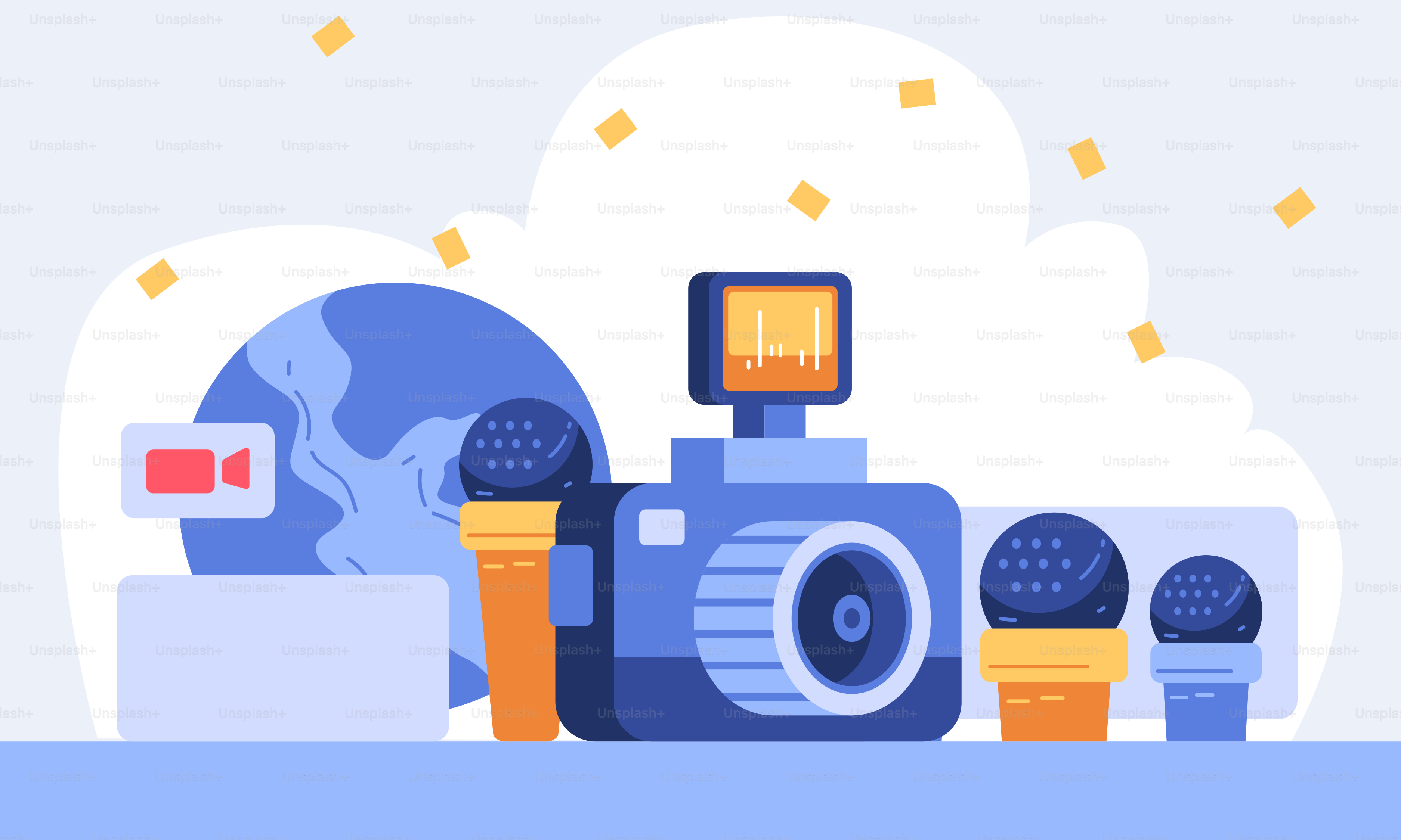 A camera and other items on a table