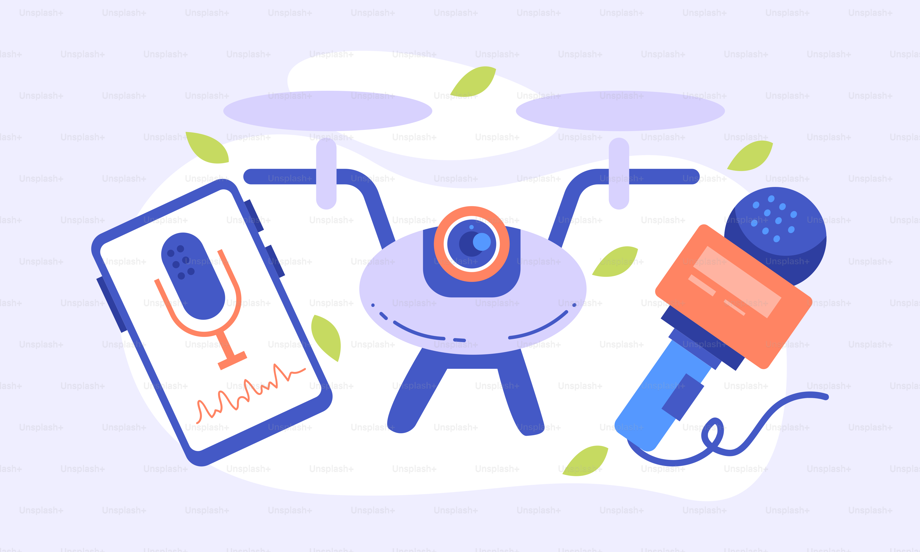 An illustration of a microphone and a tablet