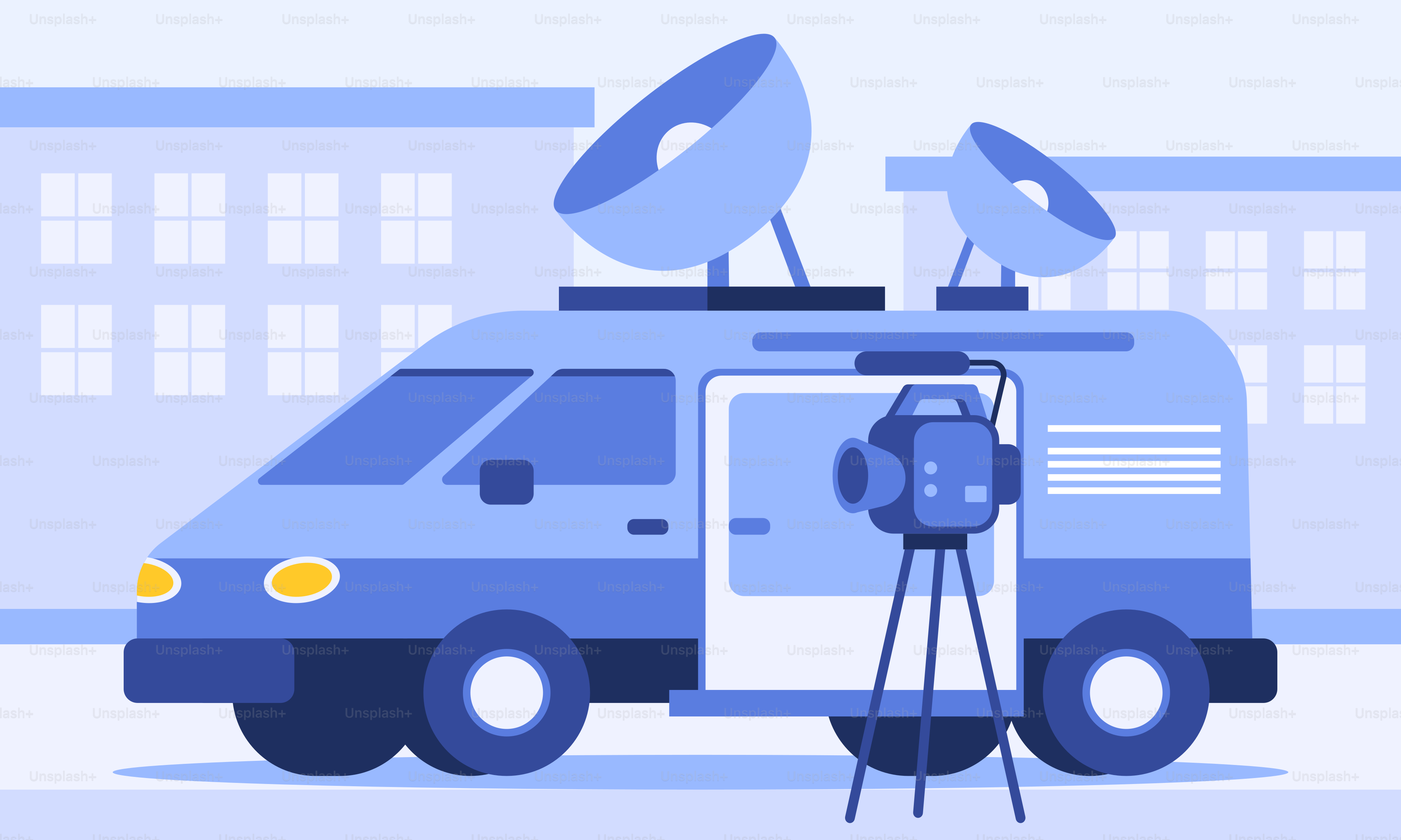 A van with a satellite dish on top of it