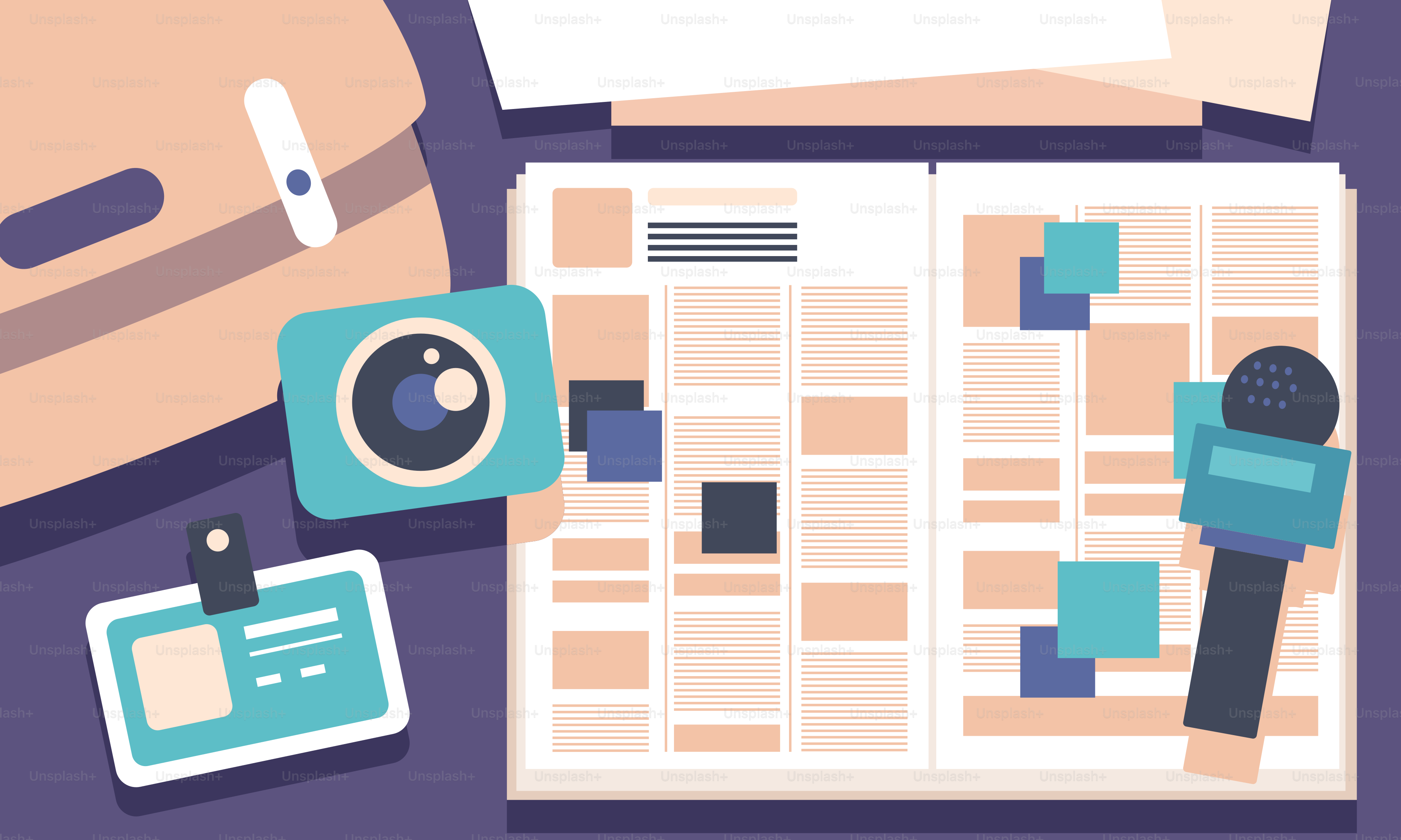 Eine Person, die eine Kamera neben einer Zeitung hält