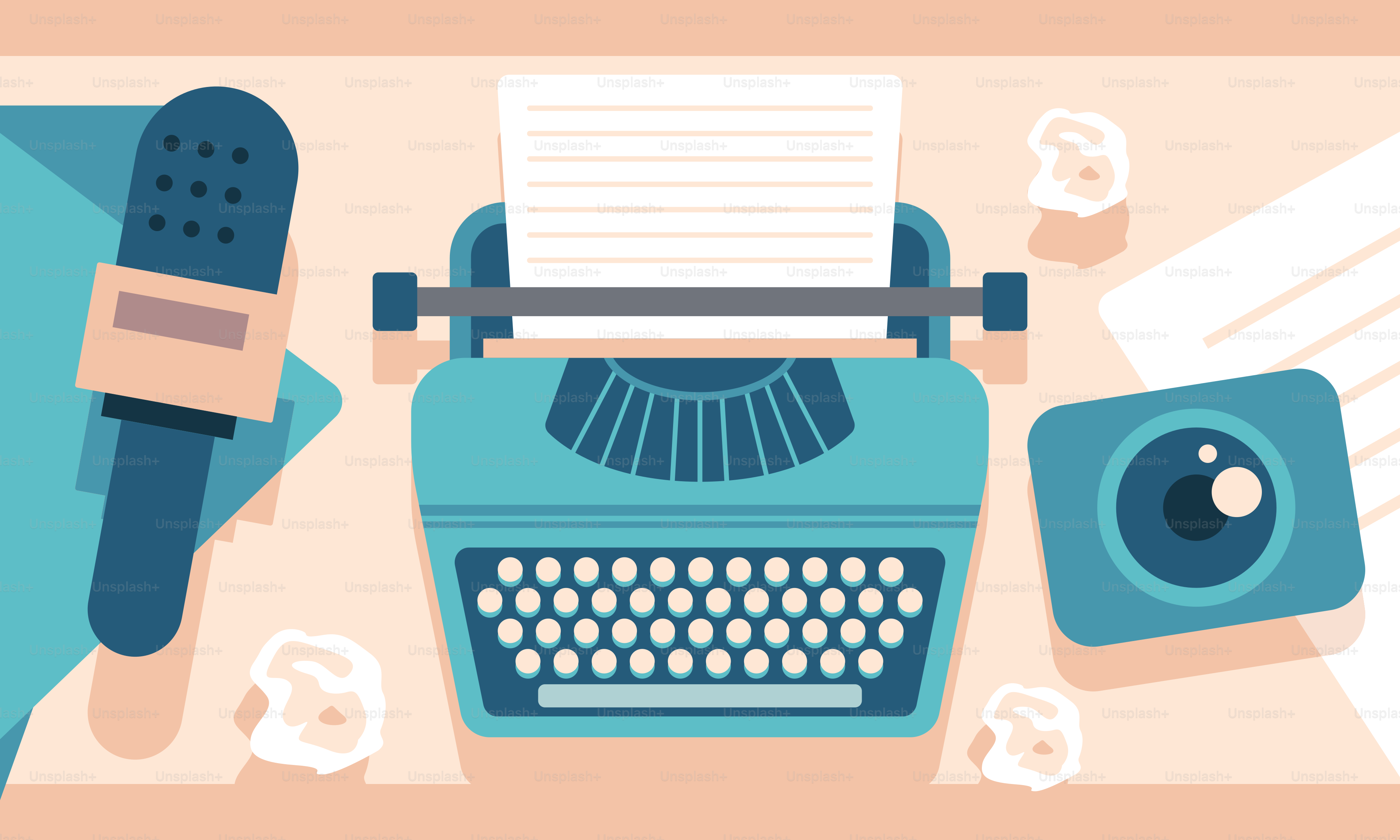 Una máquina de escribir azul sobre una mesa