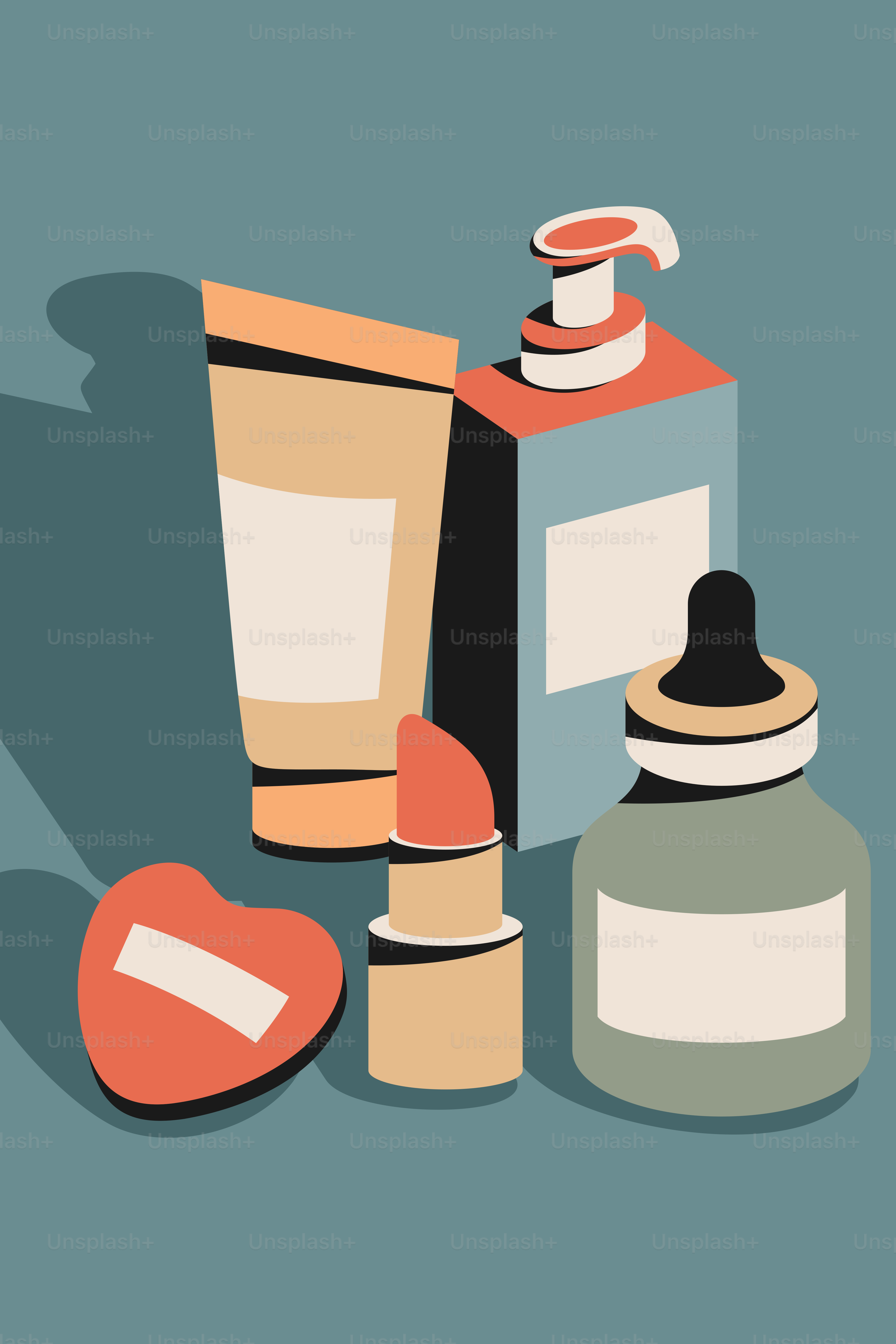 A bottle of lotion, a tube of lotion, and a heart