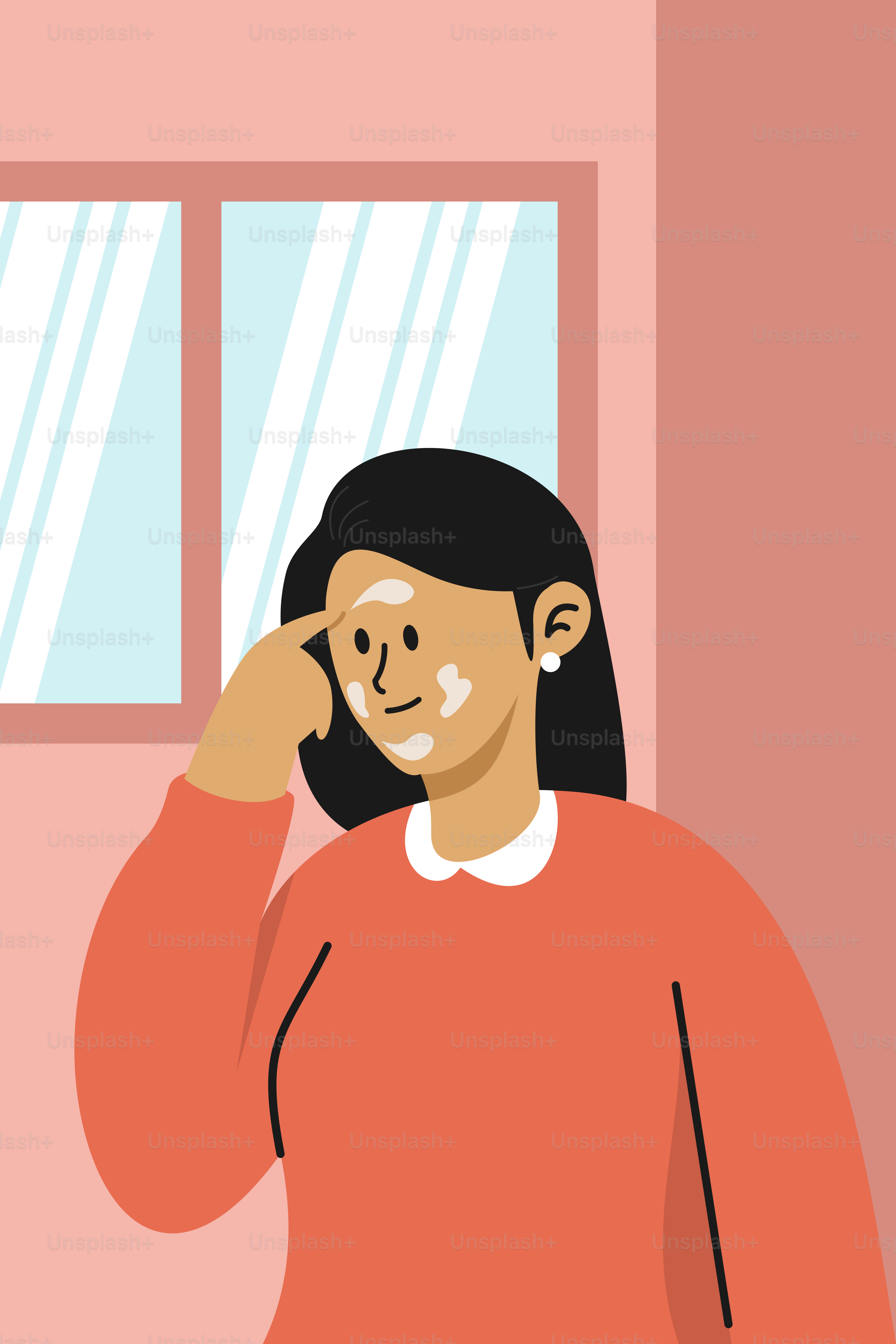 A woman standing in front of a window talking on a cell phone