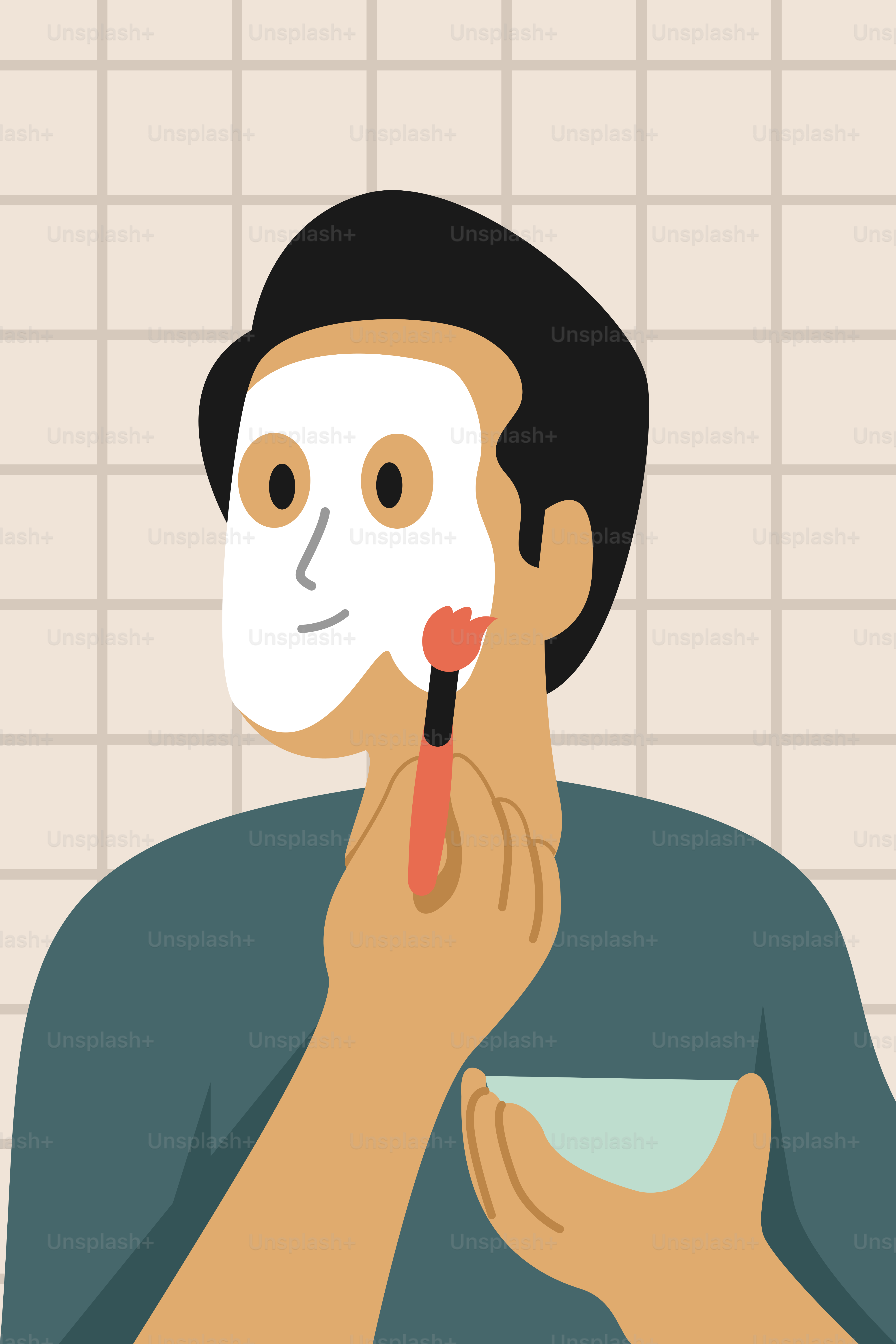 A man with a mask on brushing his teeth