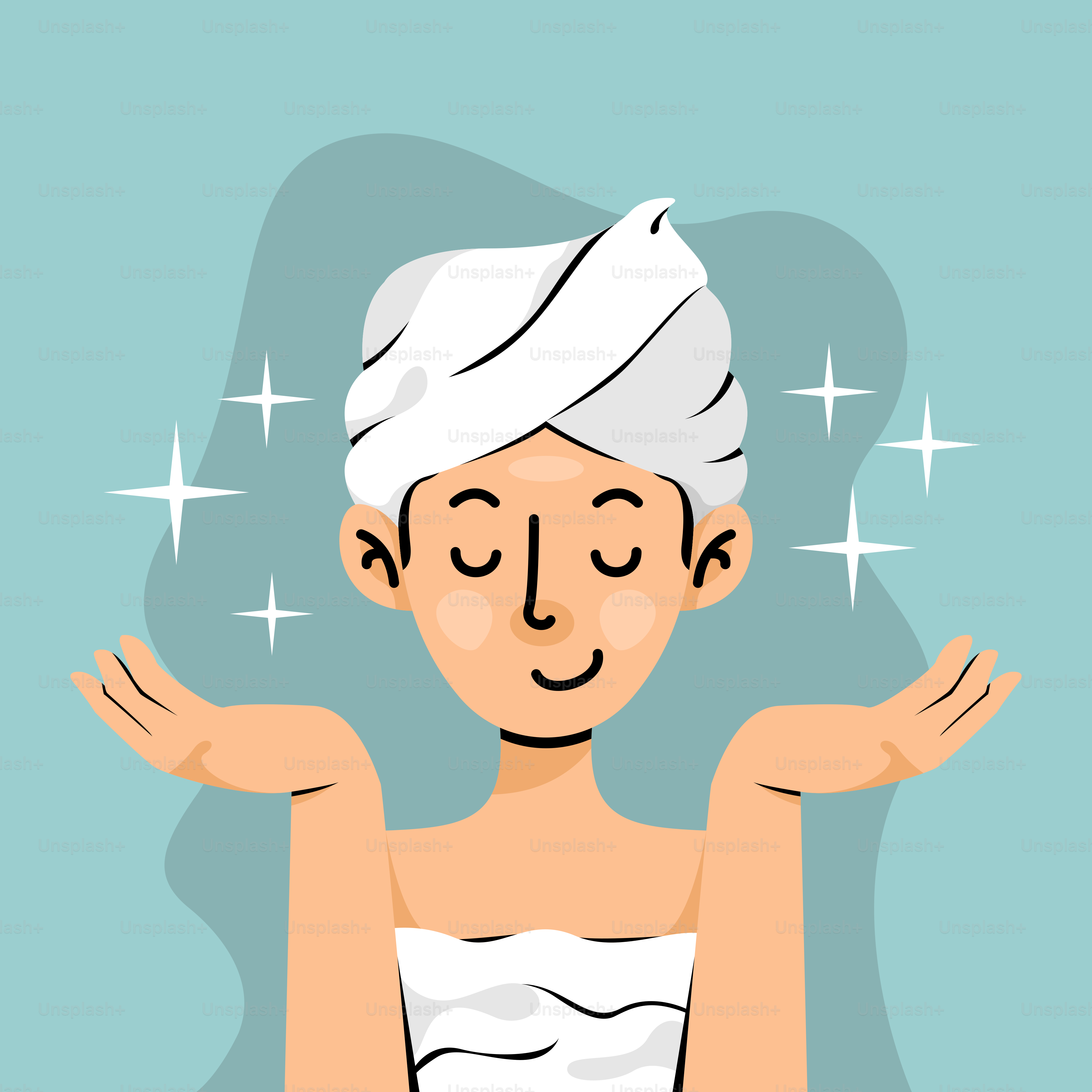 A woman with a towel on her head