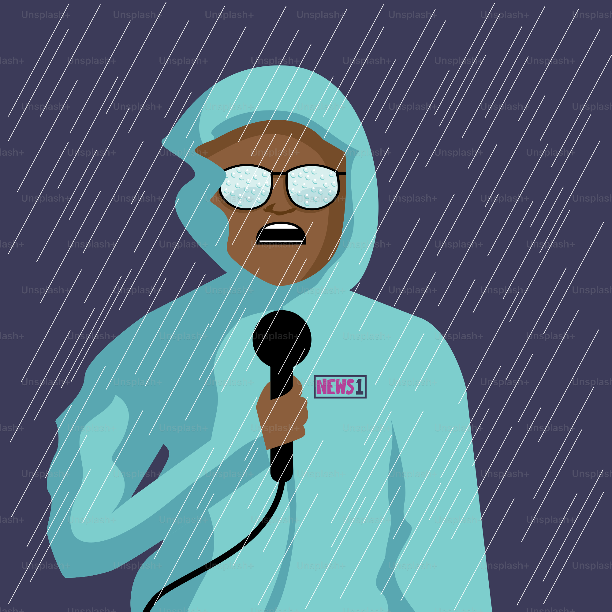 Eine Person mit einem Mikrofon im Regen