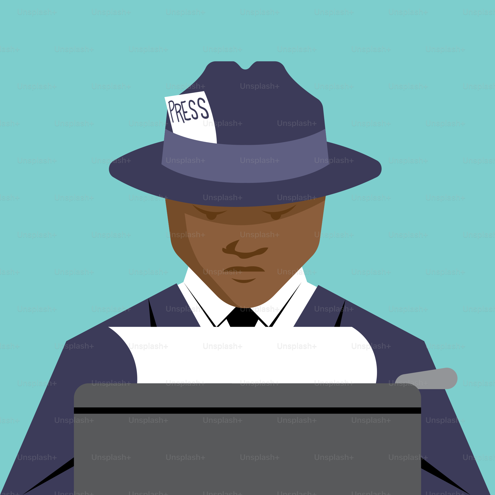 Ein Mann mit Hut tippt auf einer Schreibmaschine