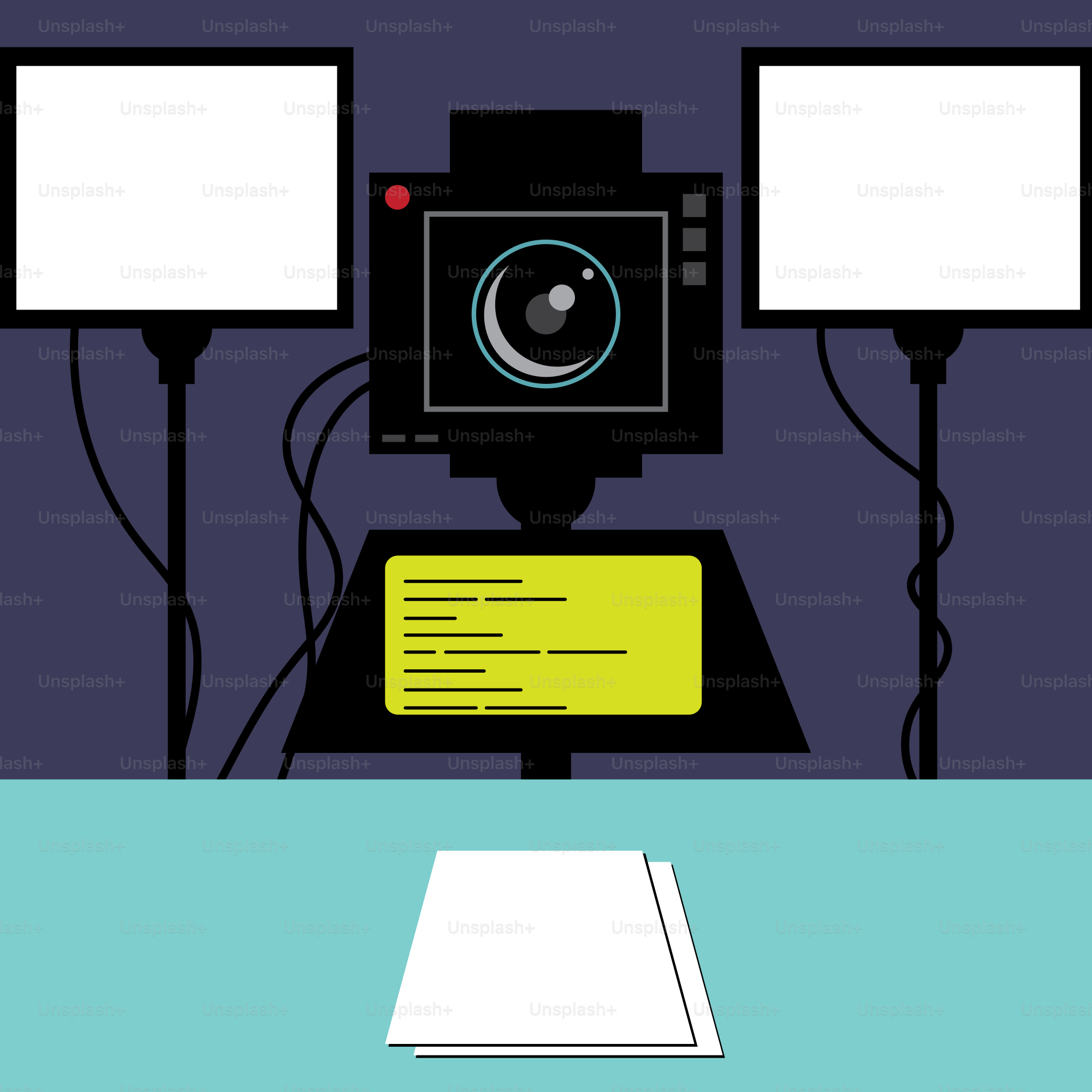 Ein Tisch mit einem Laptop und einer Kamera darauf