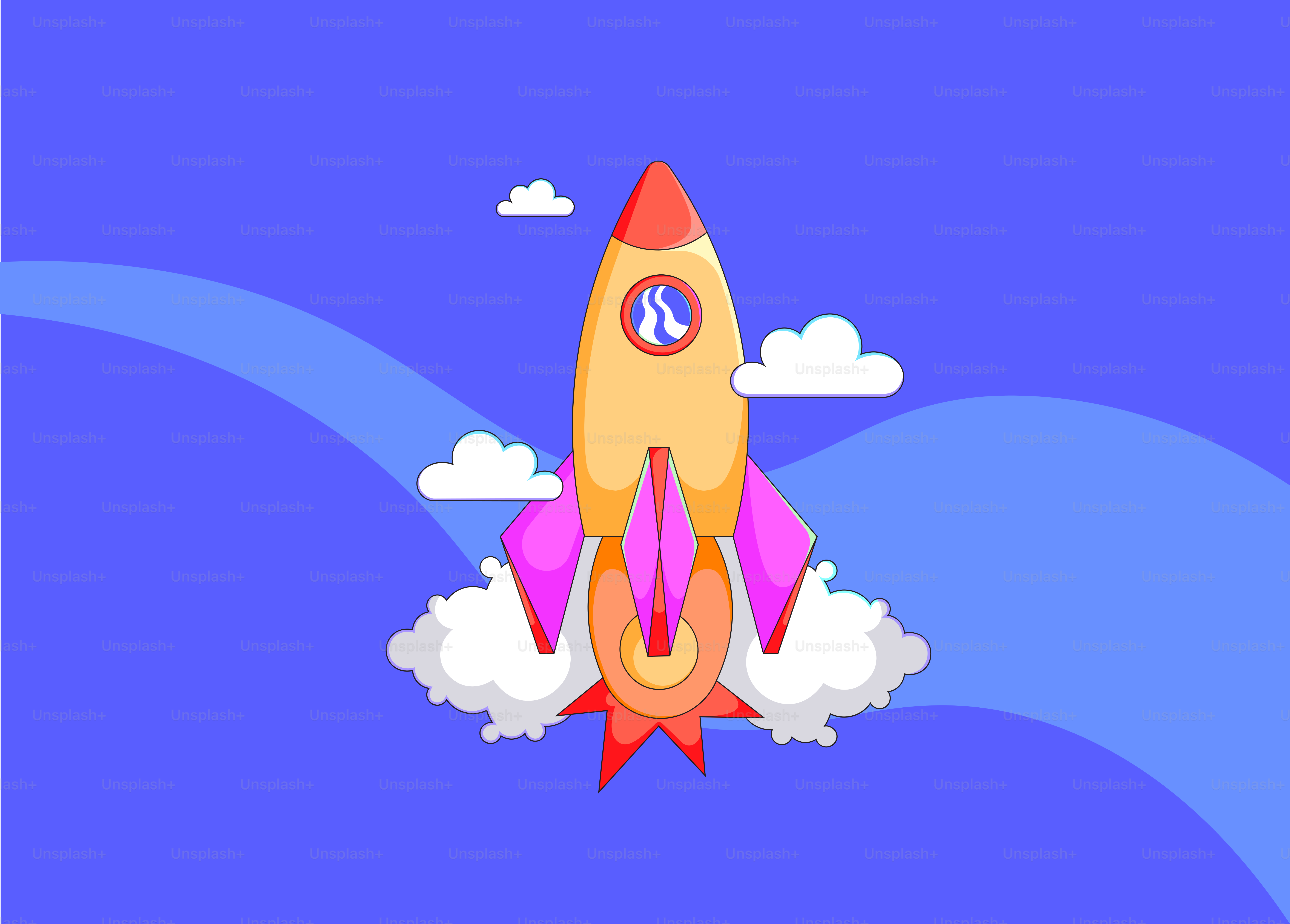 A cartoon rocket ship flying through the sky vector – Travel Image on  Unsplash, image size:3000x2150