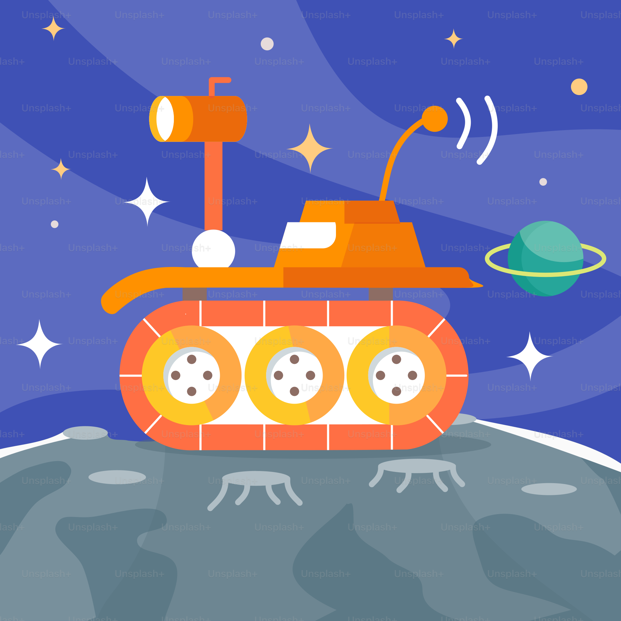 Uma imagem de desenho animado de uma estação espacial em um planeta