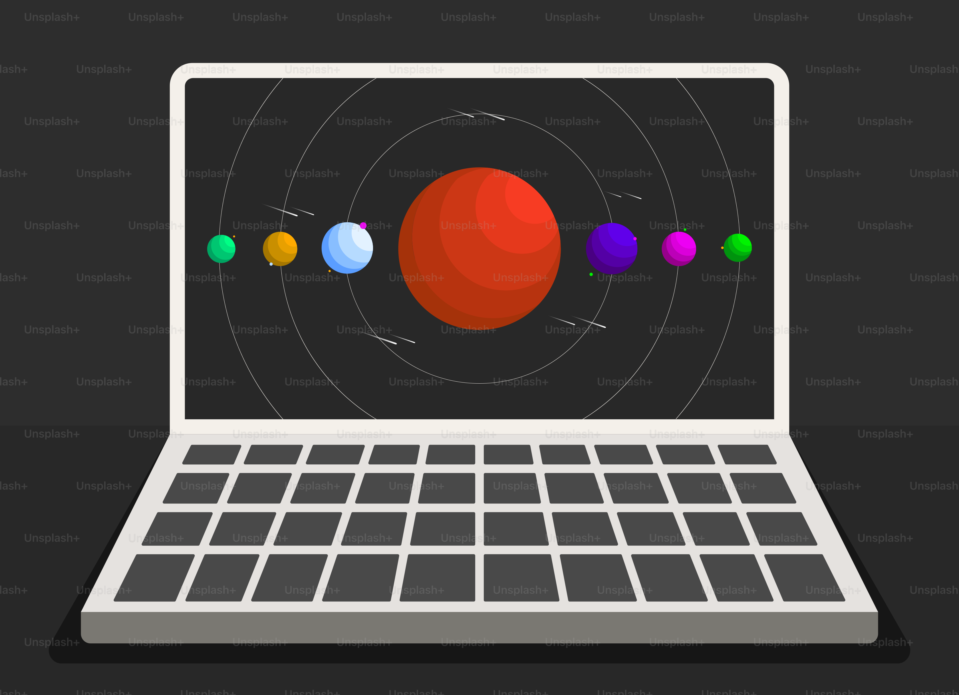 A laptop with a solar system on the screen
