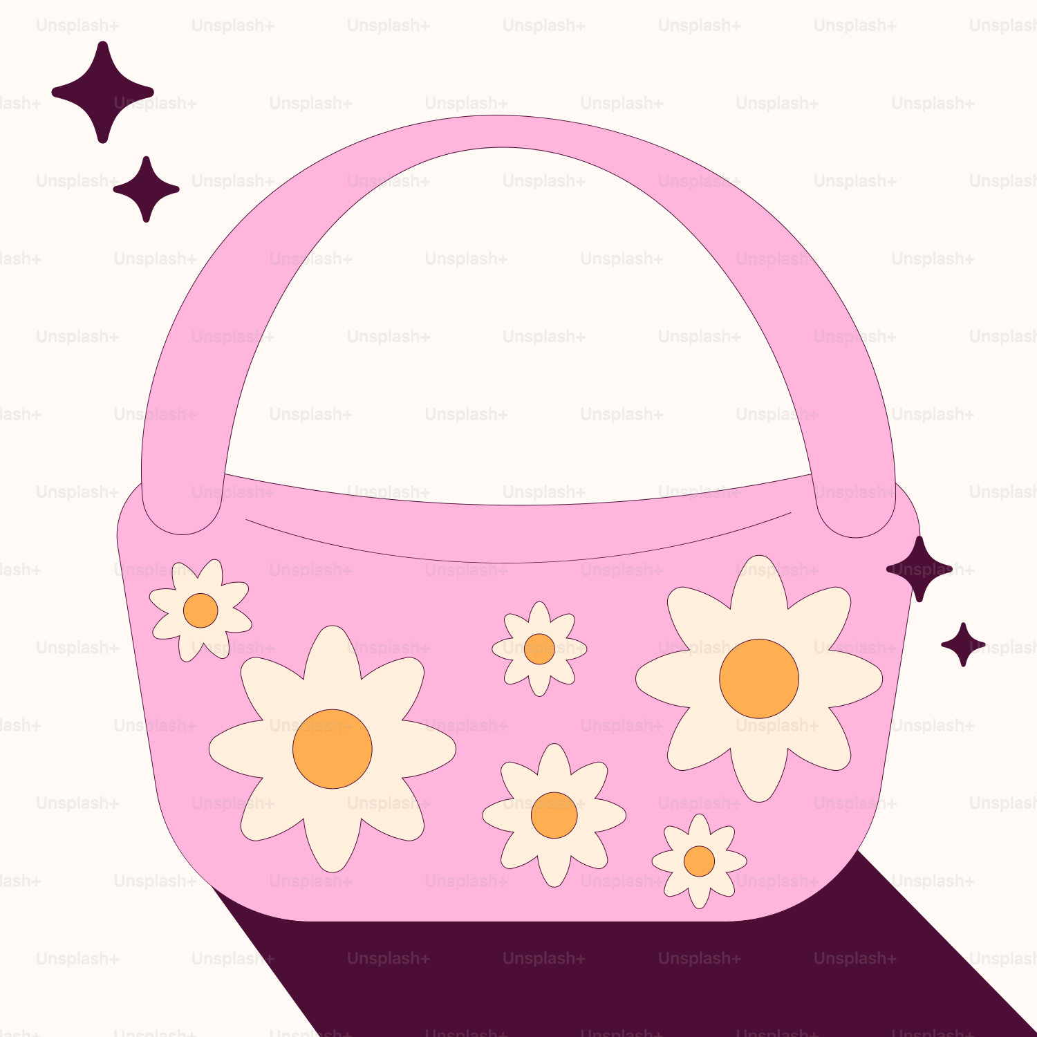 A pink purse with white flowers on it