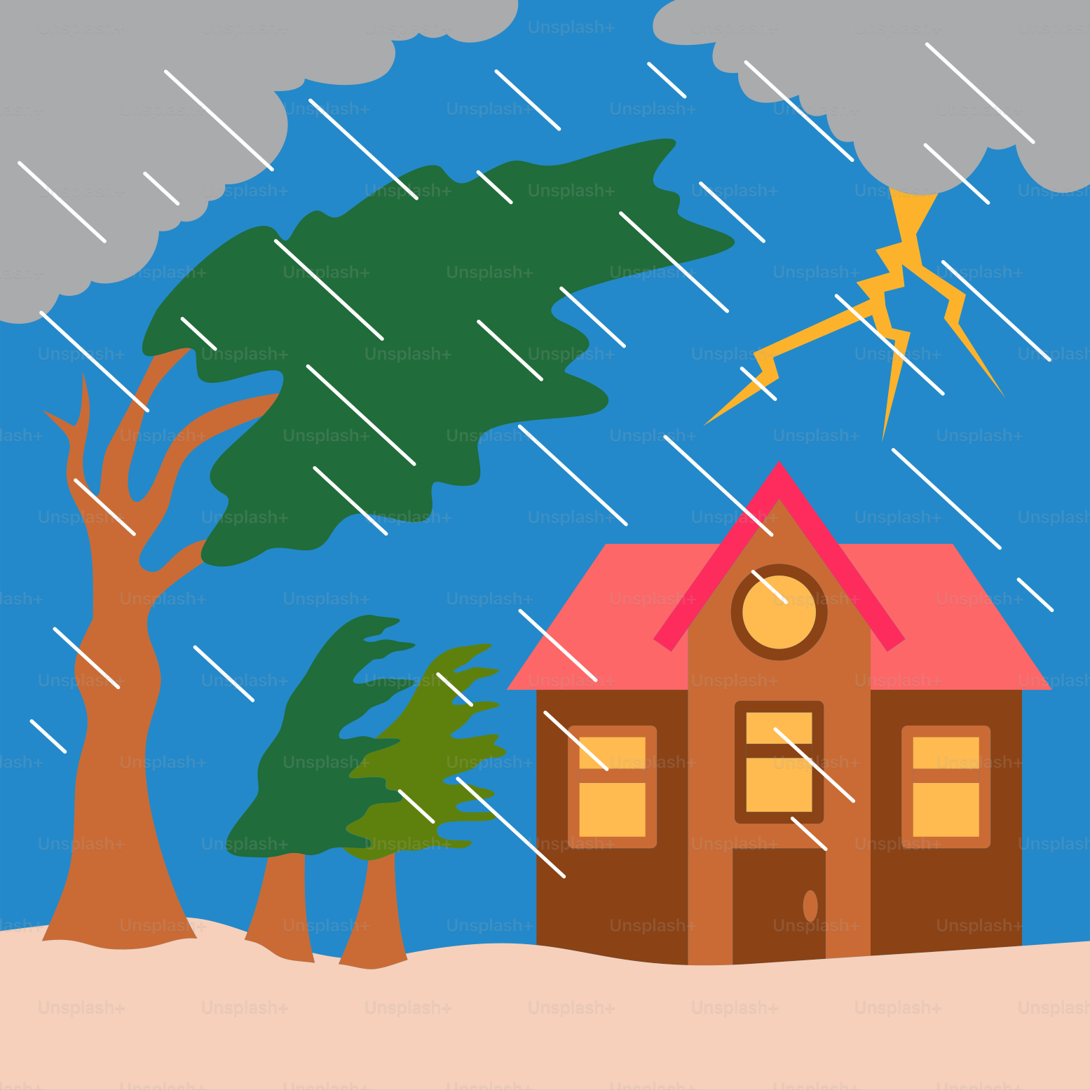 A picture of a house in the rain