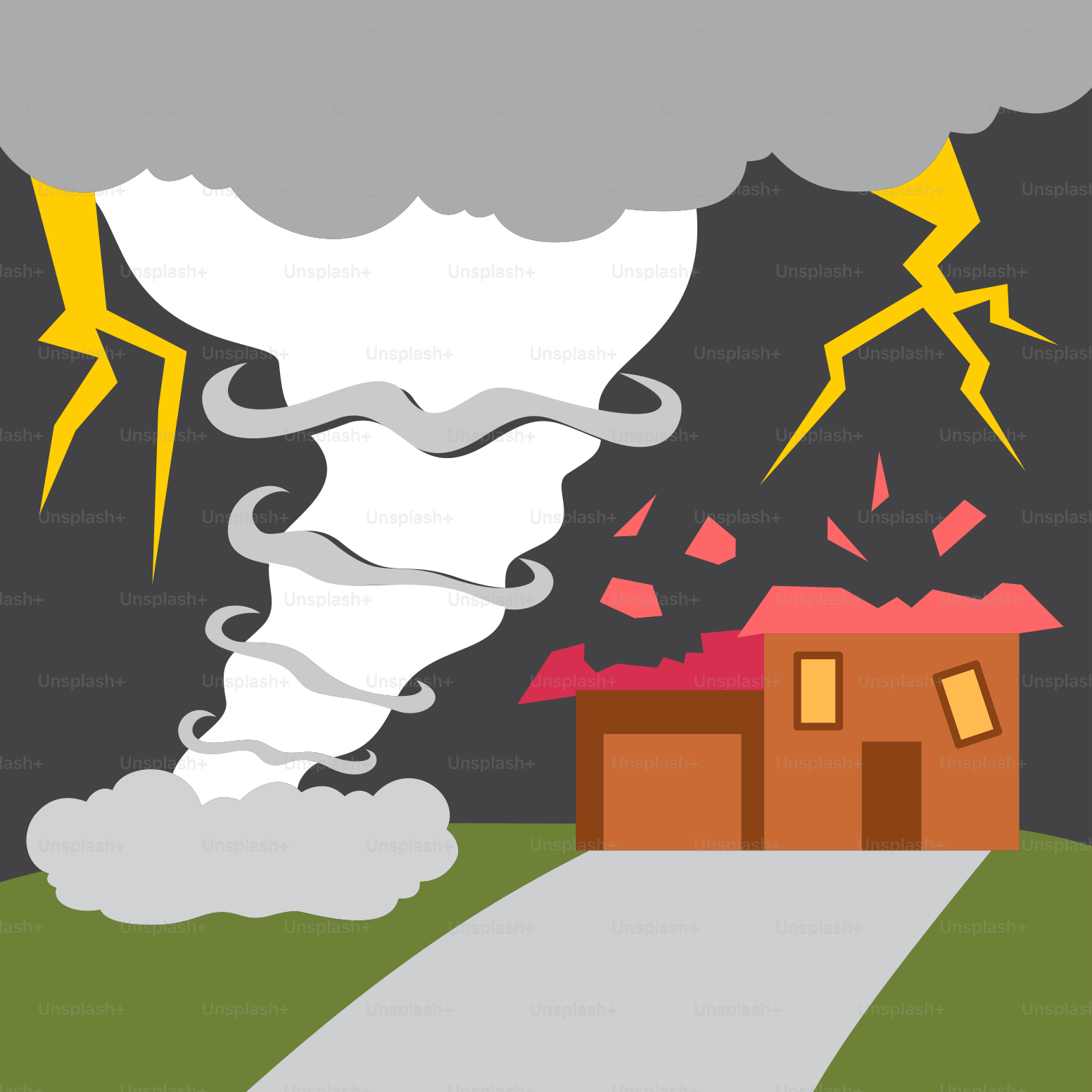 A picture of a house with a tornado coming out of it