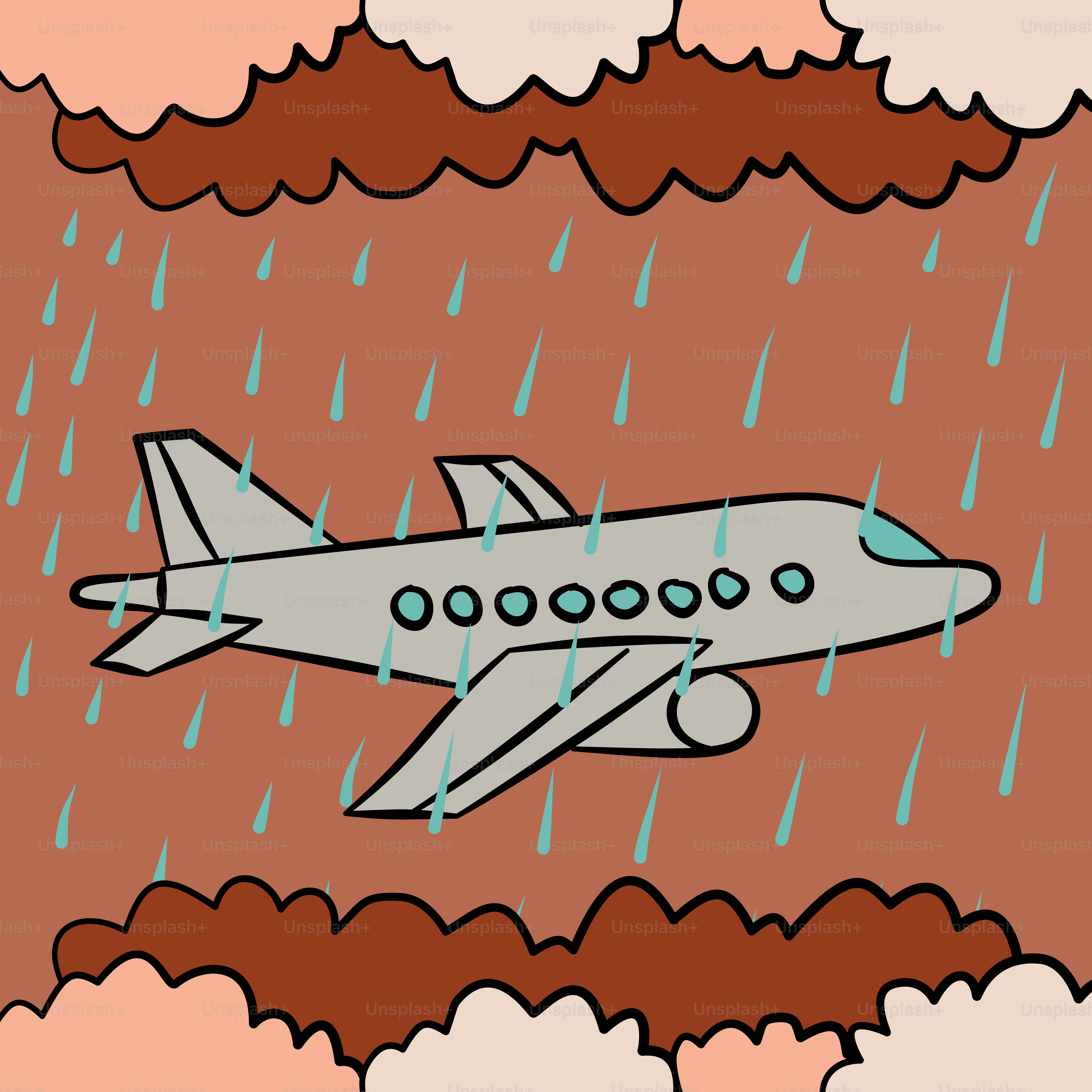 Un dibujo de un avión volando bajo la lluvia vector – Imagen de Lluvia en  Unsplash, image size:3000x3000