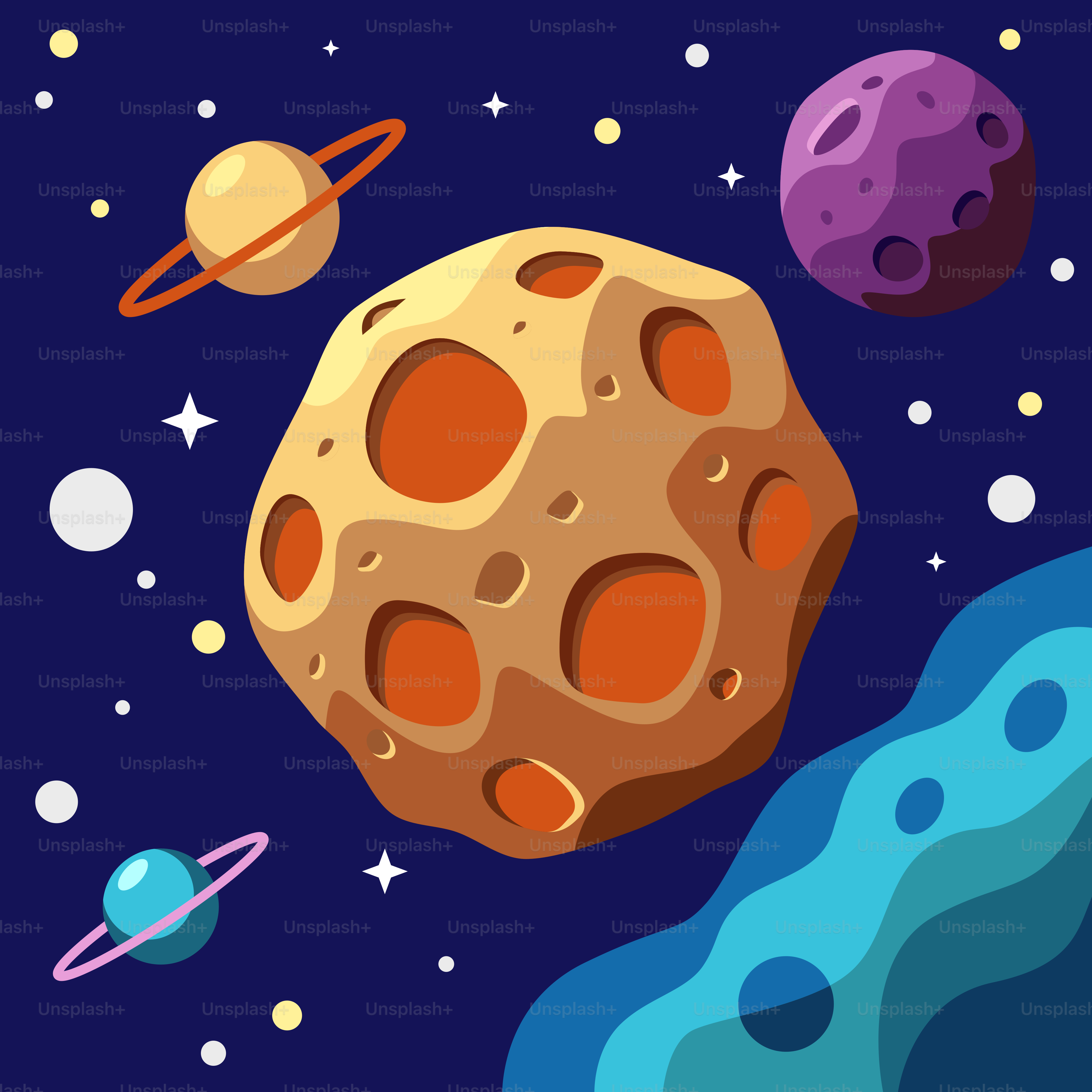A space scene with planets and stars