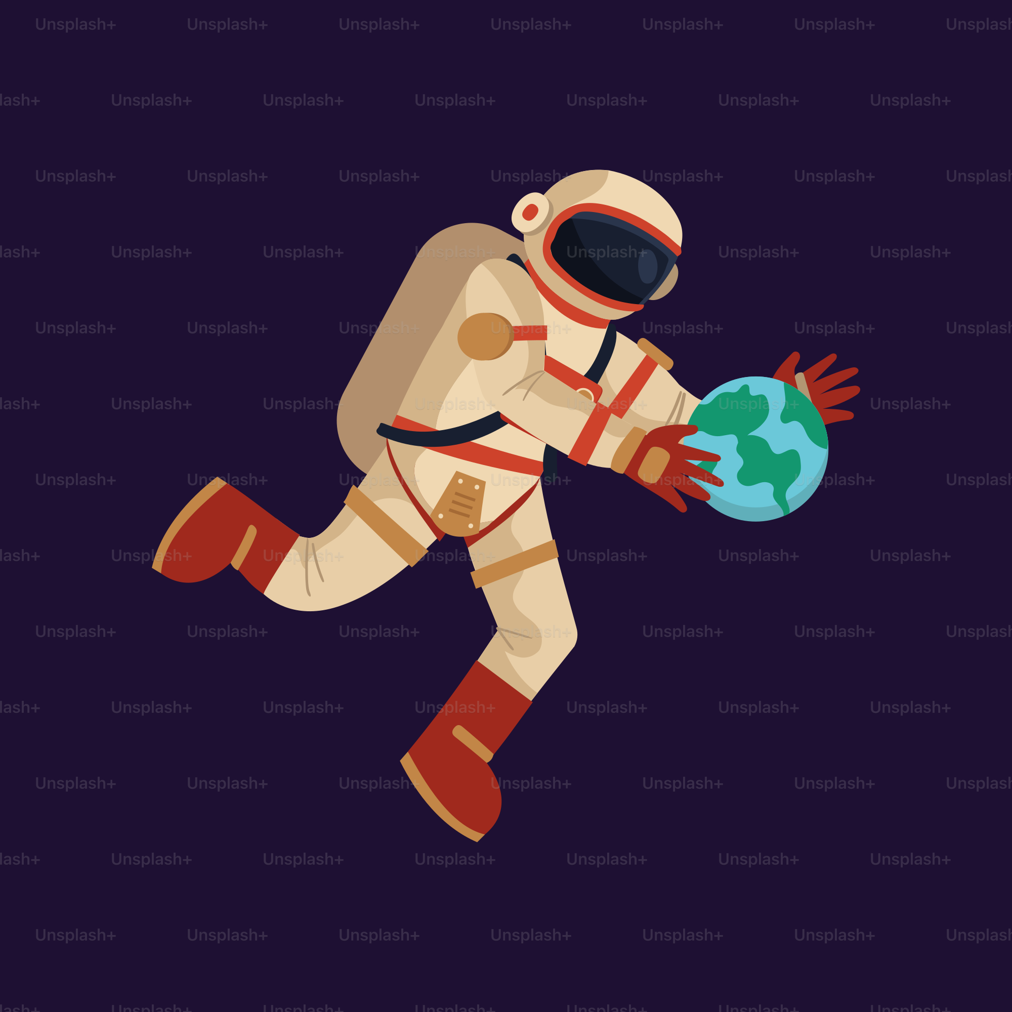 地球儀を持った宇宙飛行士のスーツを着た男性