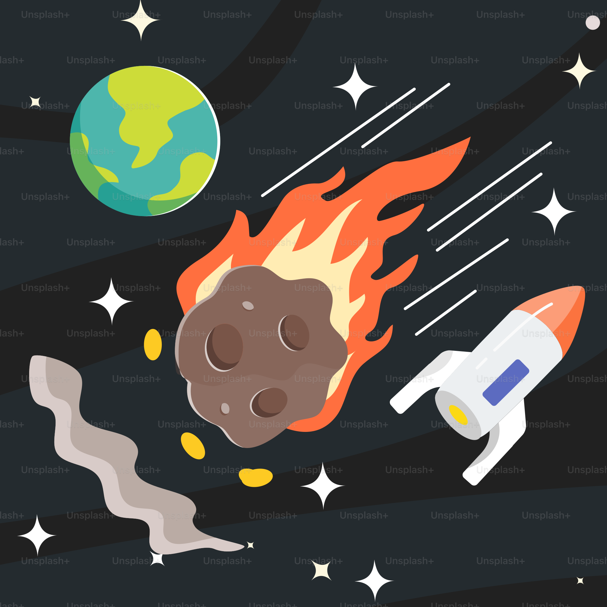 A cartoon of a space shuttle flying through the sky