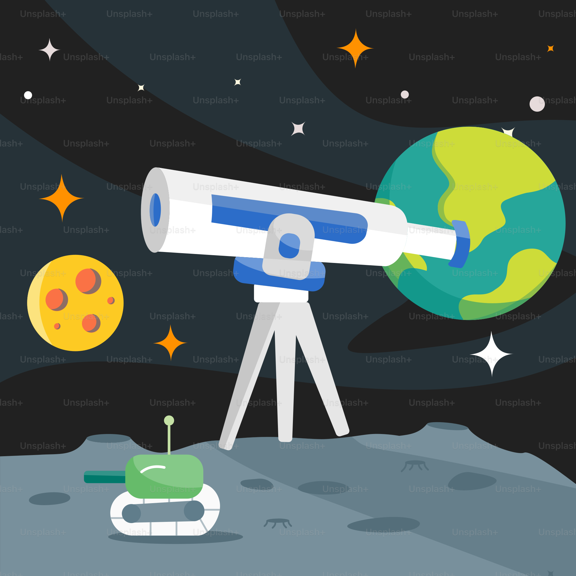 달 표면에 있는 망원경의 그림