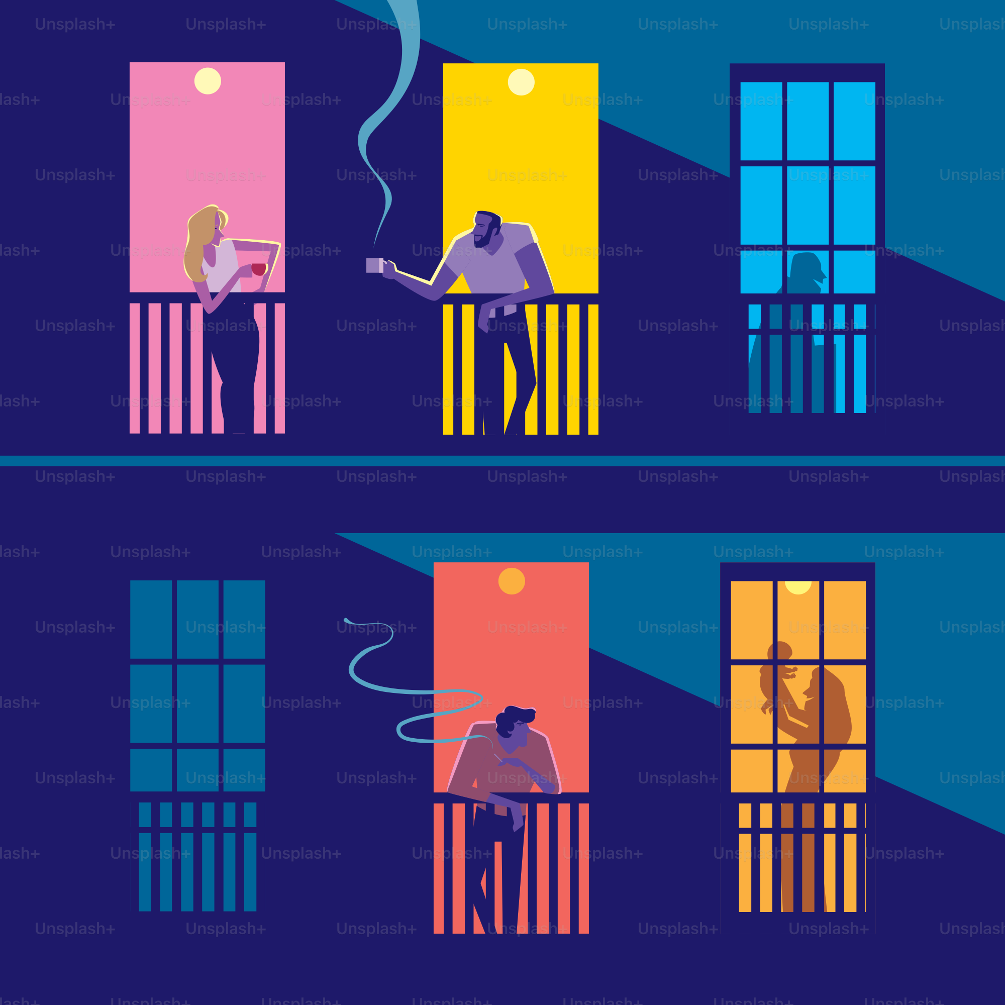 A couple of people standing on top of a balcony