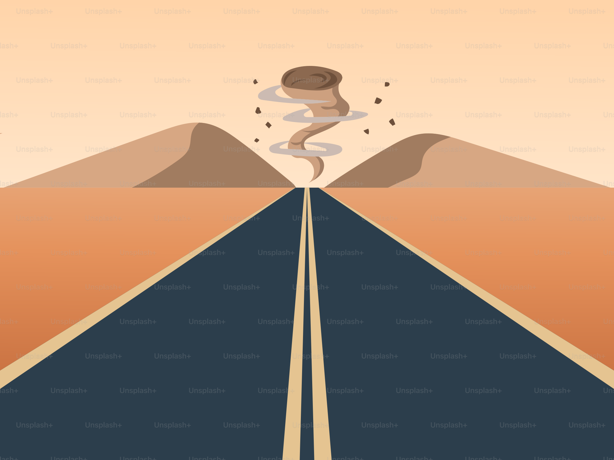 Um desenho animado de uma estrada com fumaça saindo dela