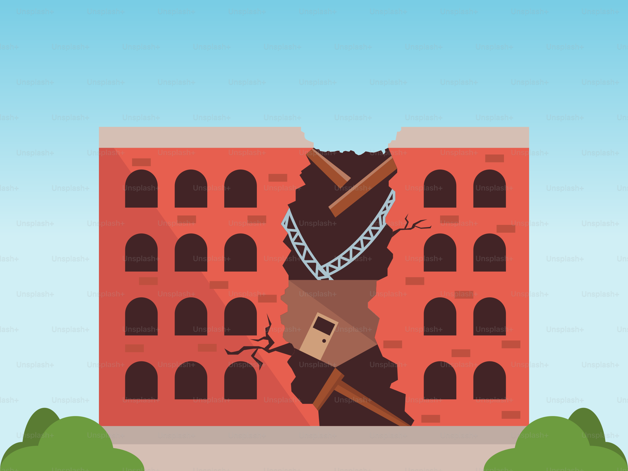 체인이 측면에 매달려 있는 건물