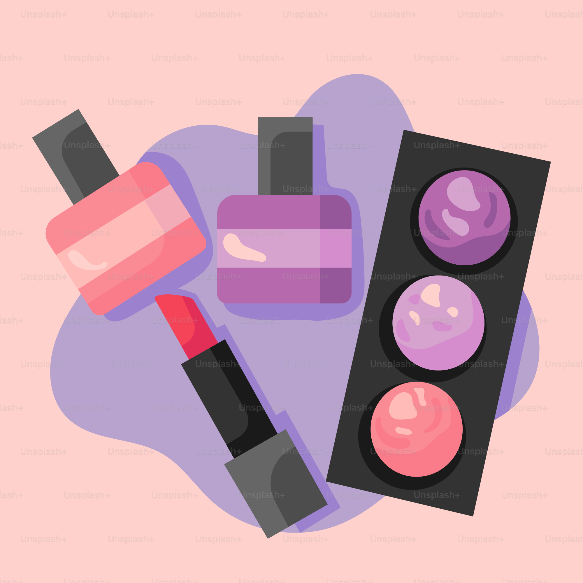 A pink background with cosmetics and a lipstick
