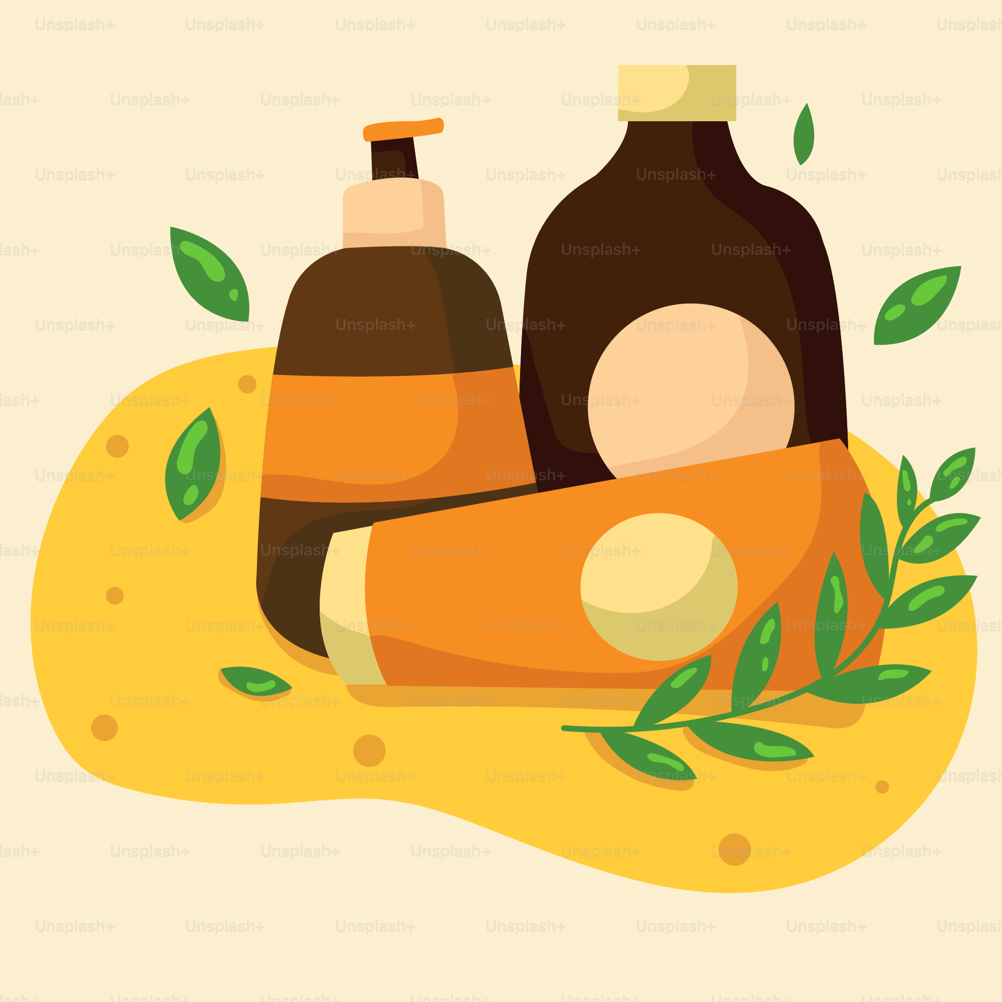 Un bote de loción y otro de loción sobre fondo amarillo