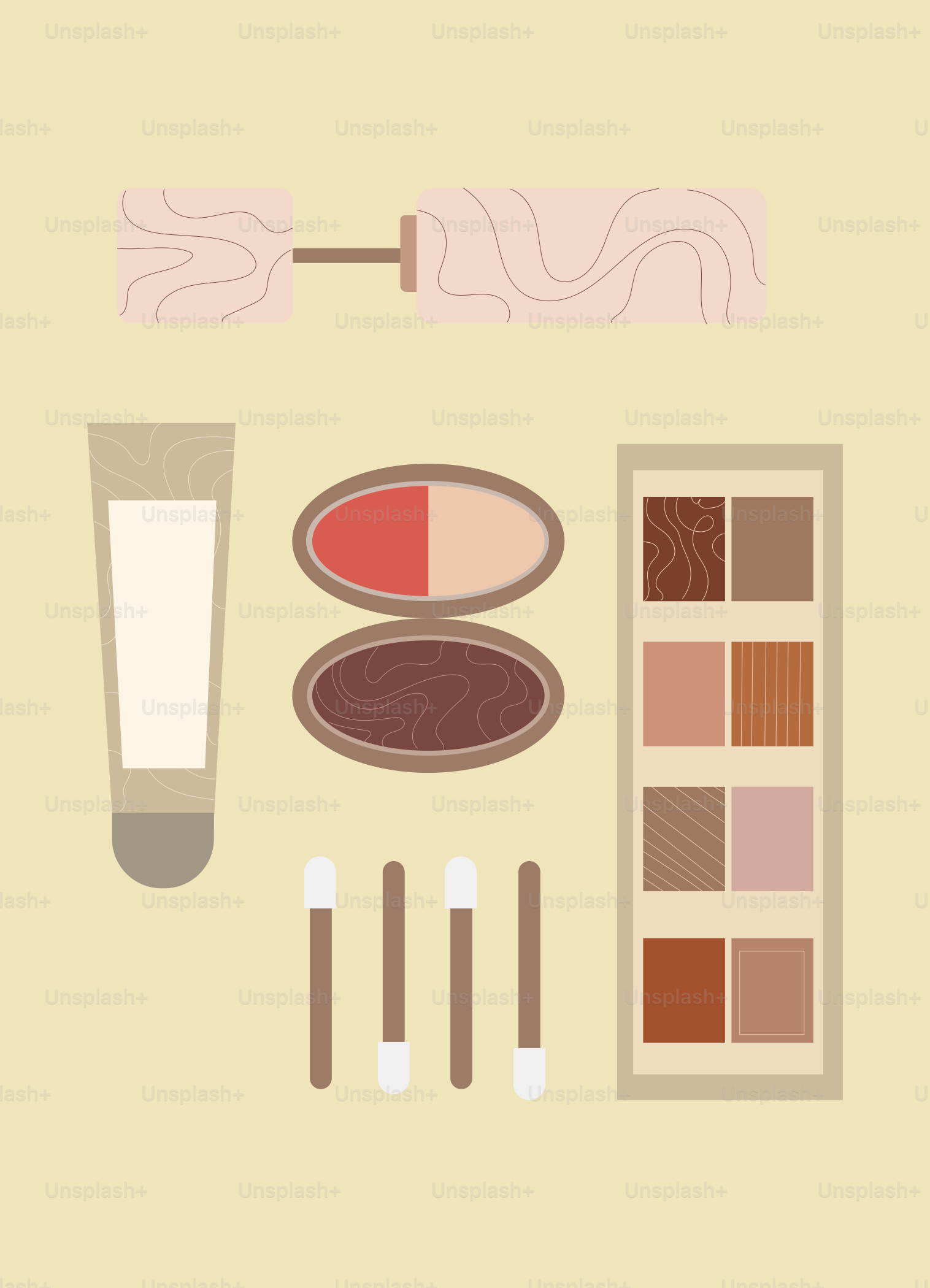 A flat lay of cosmetics and makeup products