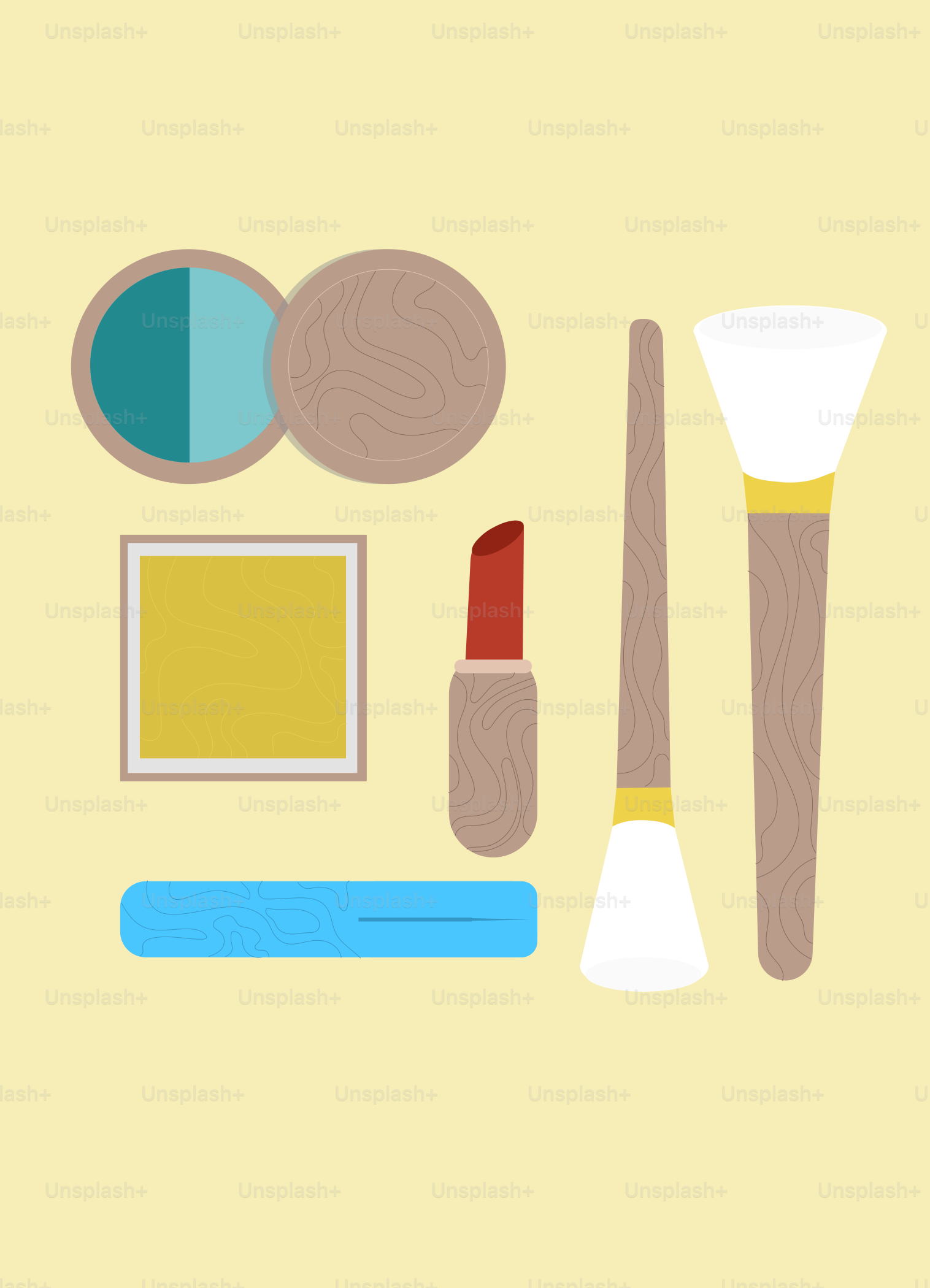 Um conjunto de materiais de arte sobre um fundo amarelo