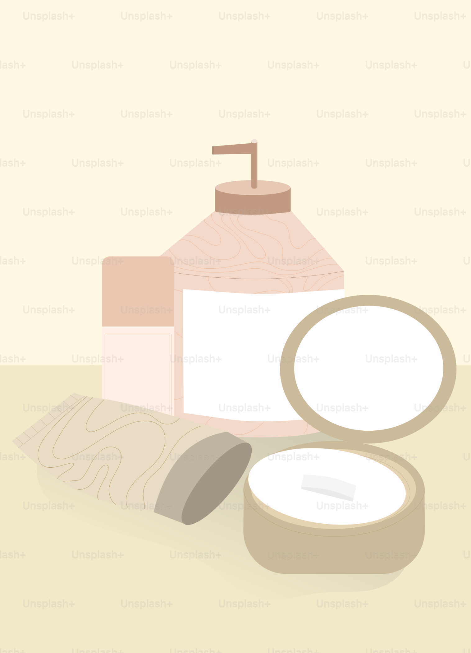 A bottle of lotion next to a tube of soap