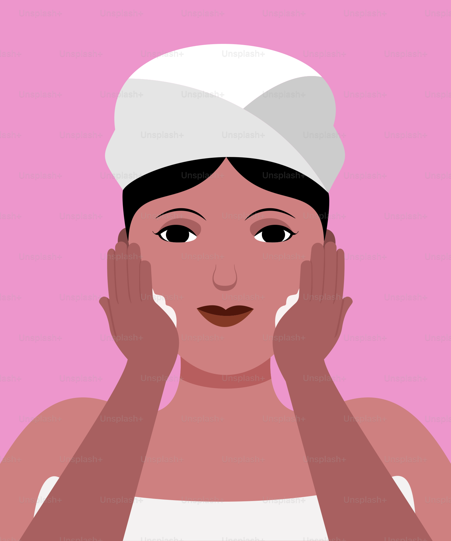 A woman with a towel on her head