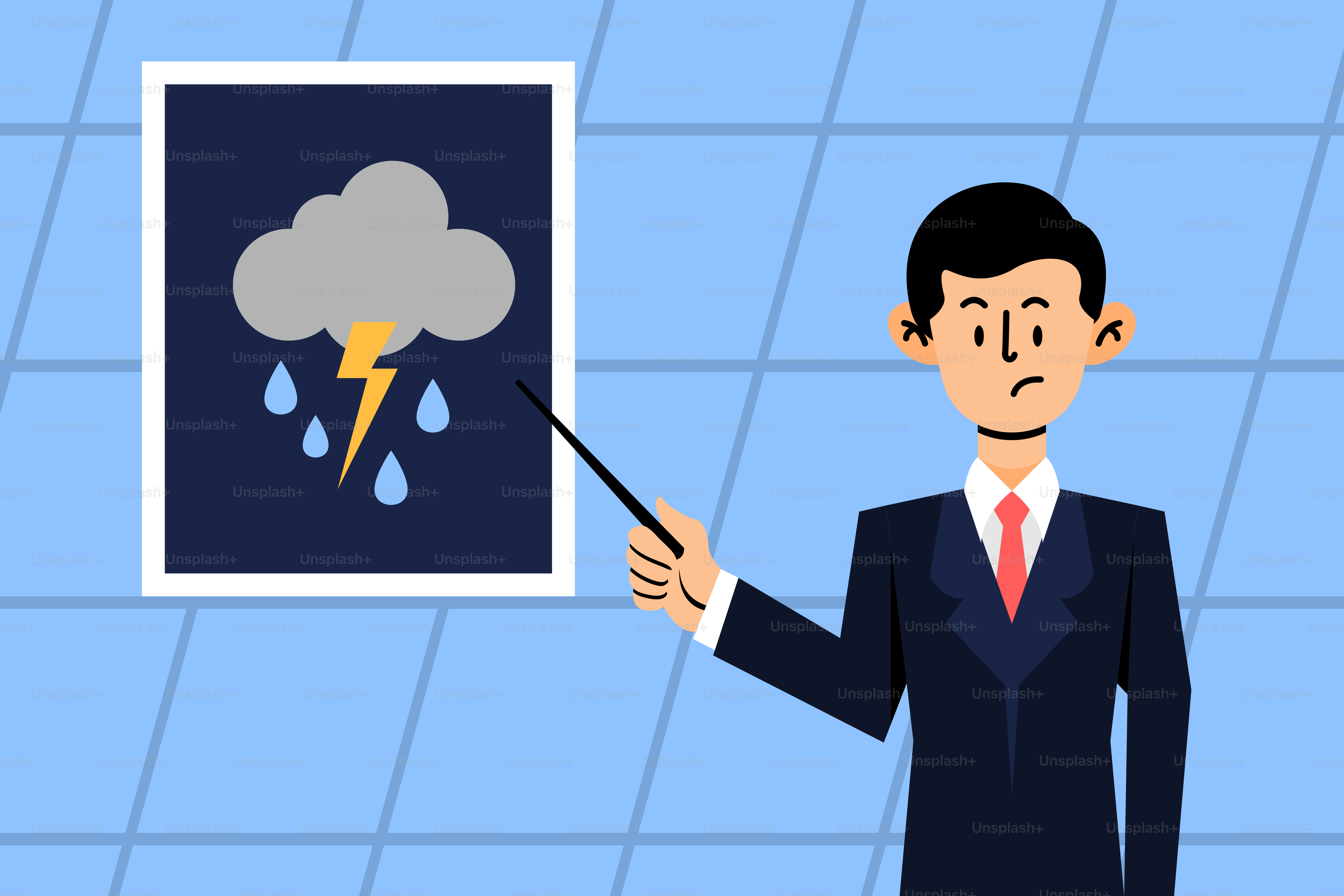 Ein Mann im Anzug hält ein Bild eines Sturms in der Hand