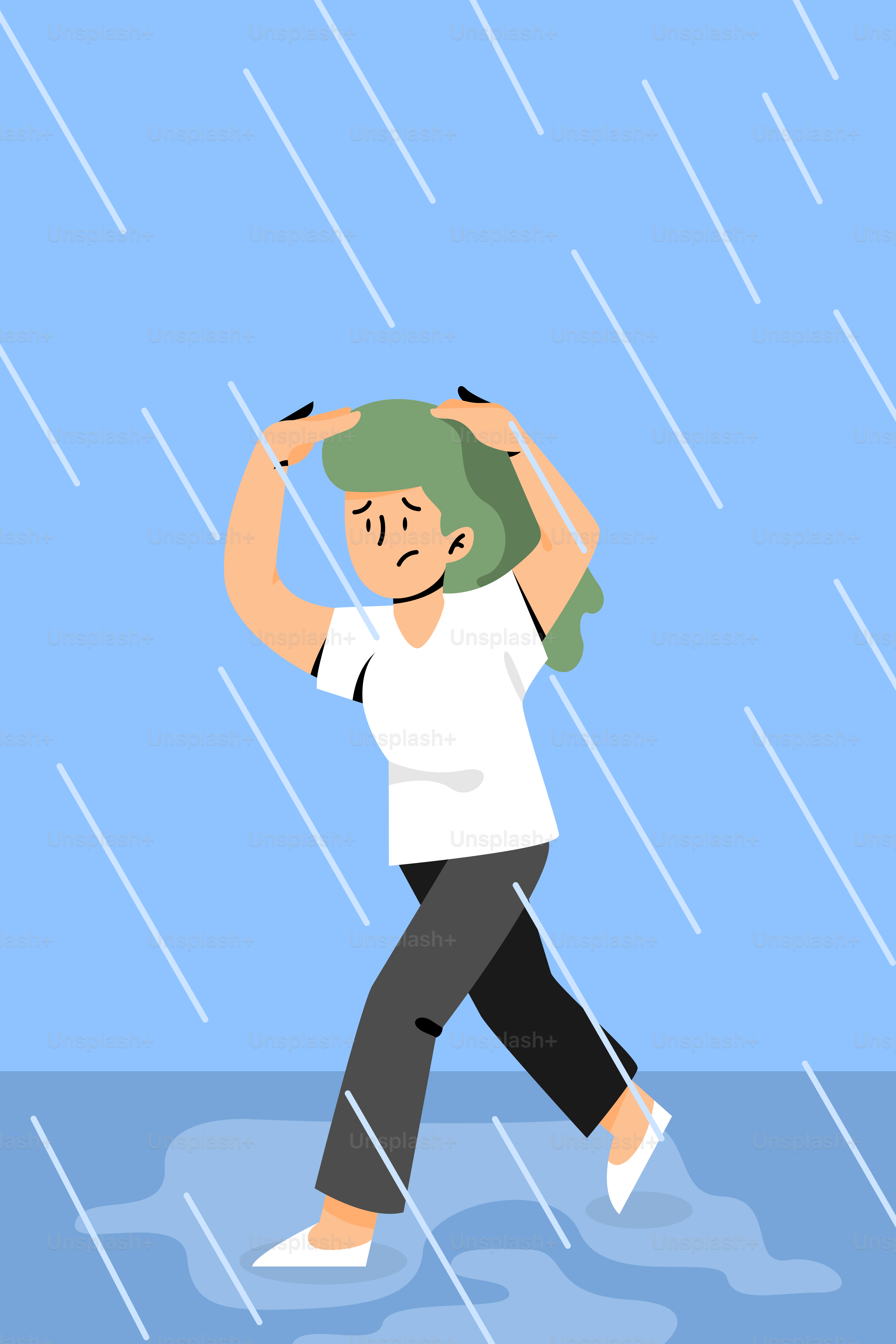 A woman walking in the rain with an umbrella