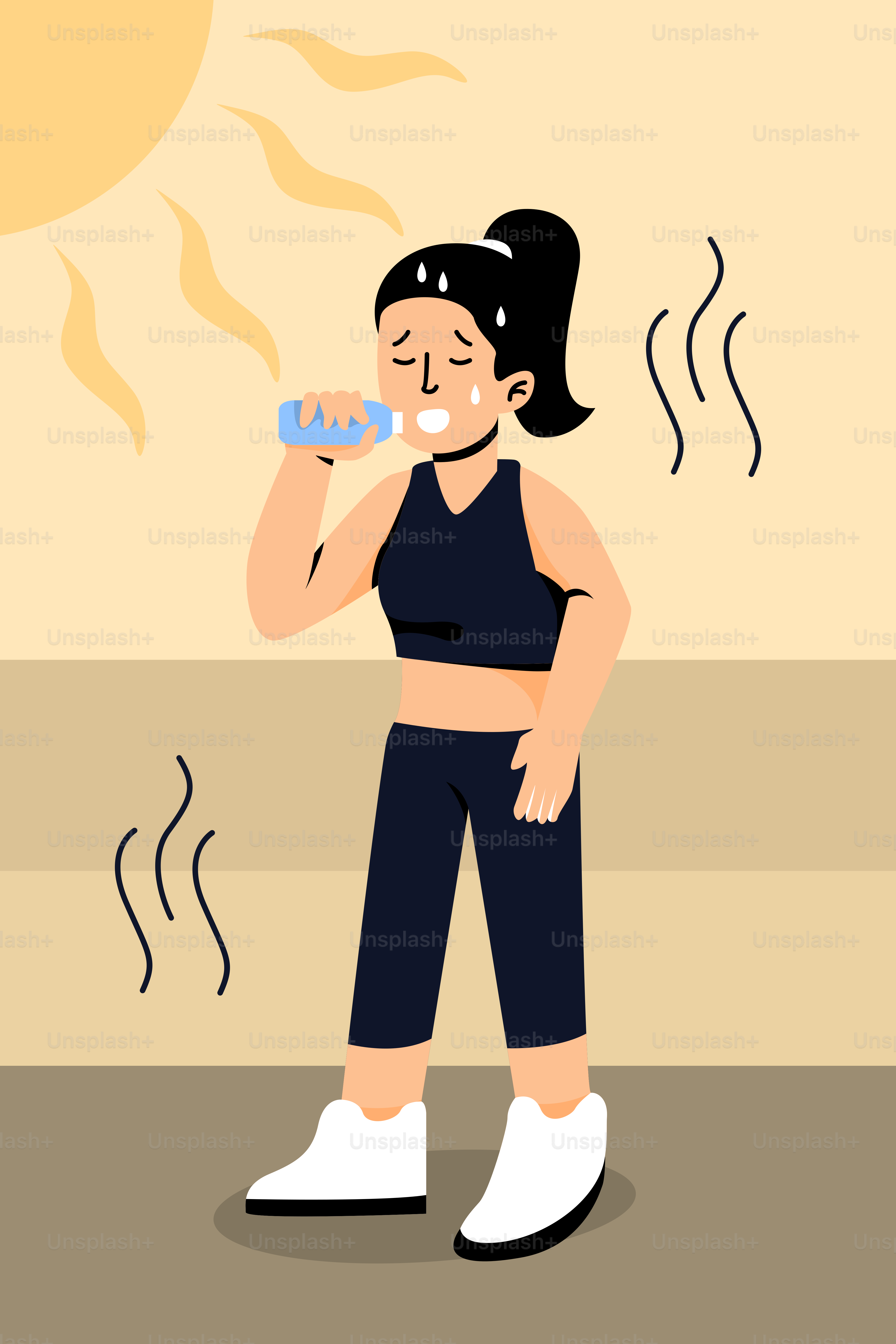 A woman is drinking water from a bottle