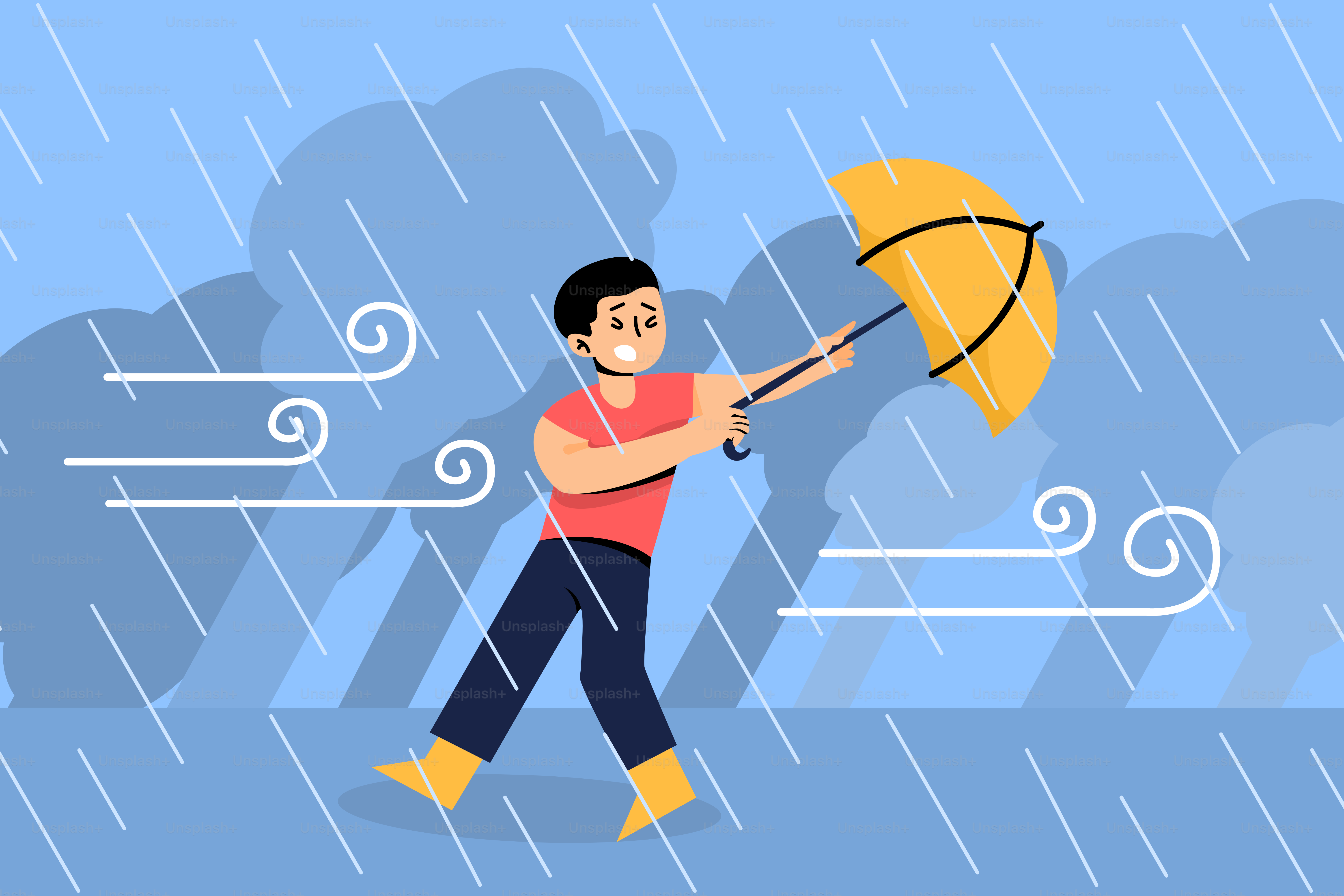 A man walking in the rain with an umbrella