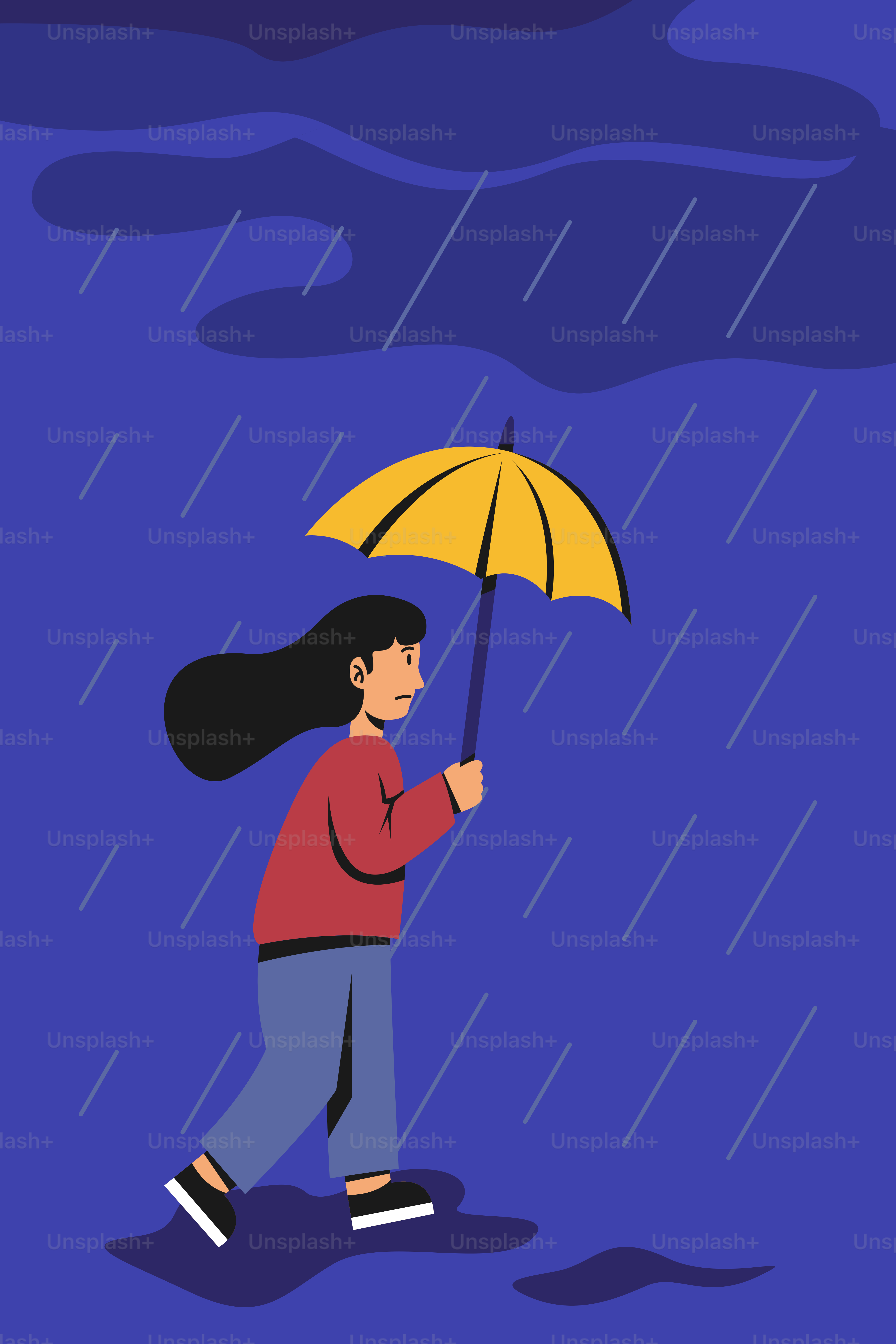 A woman walking in the rain with an umbrella
