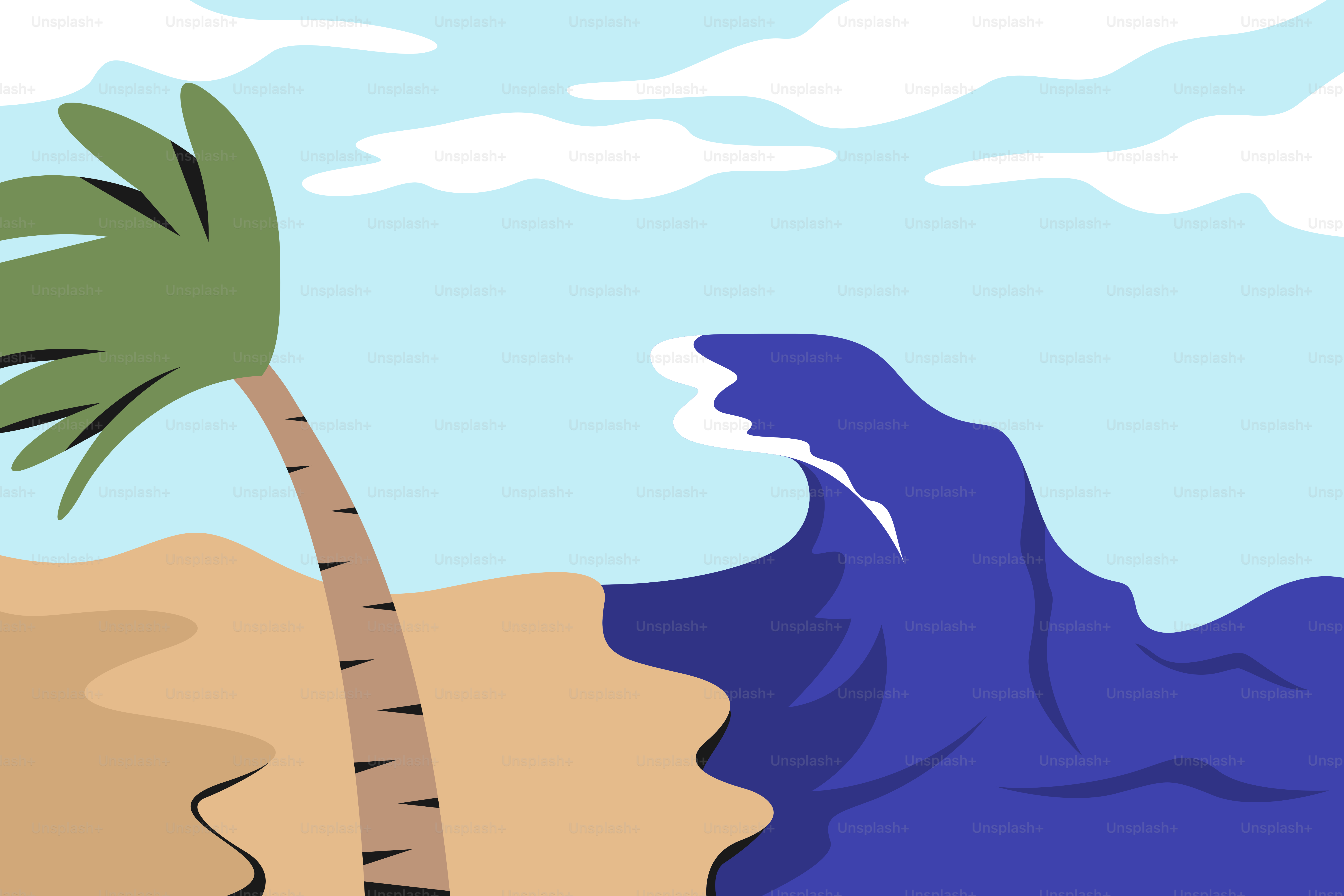 A drawing of a palm tree in the desert