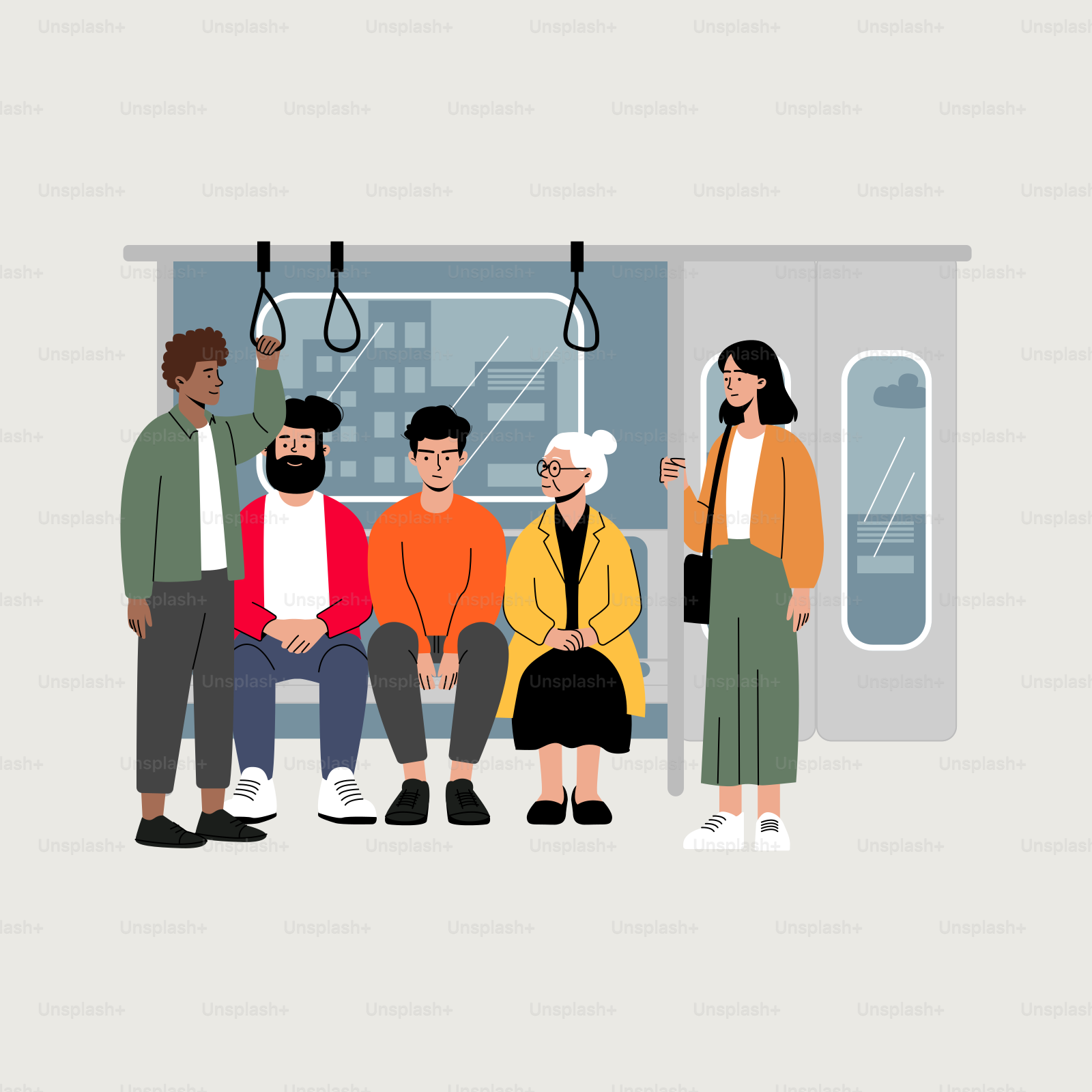 A group of people sitting on a bus