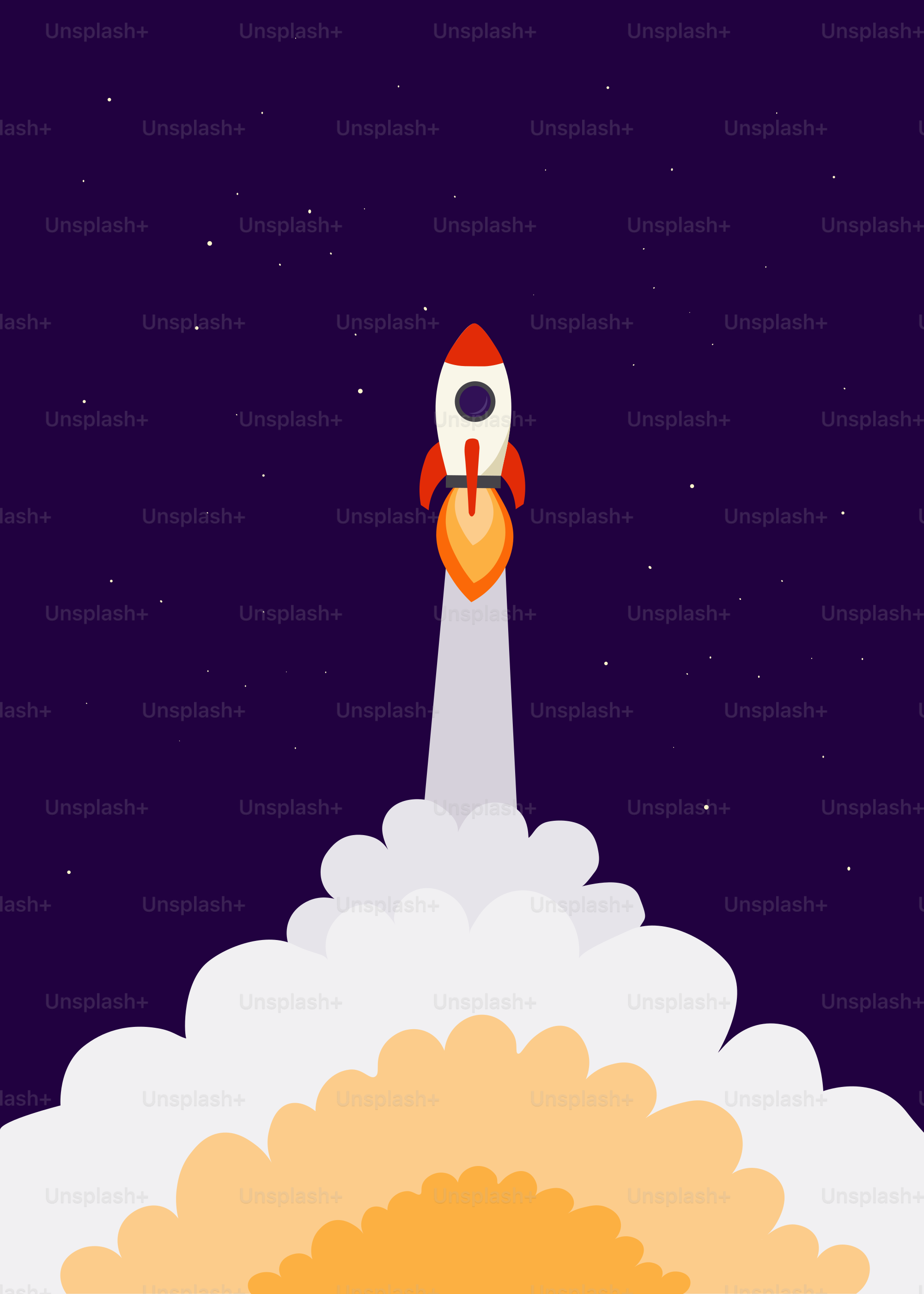 A rocket ship is flying through the air