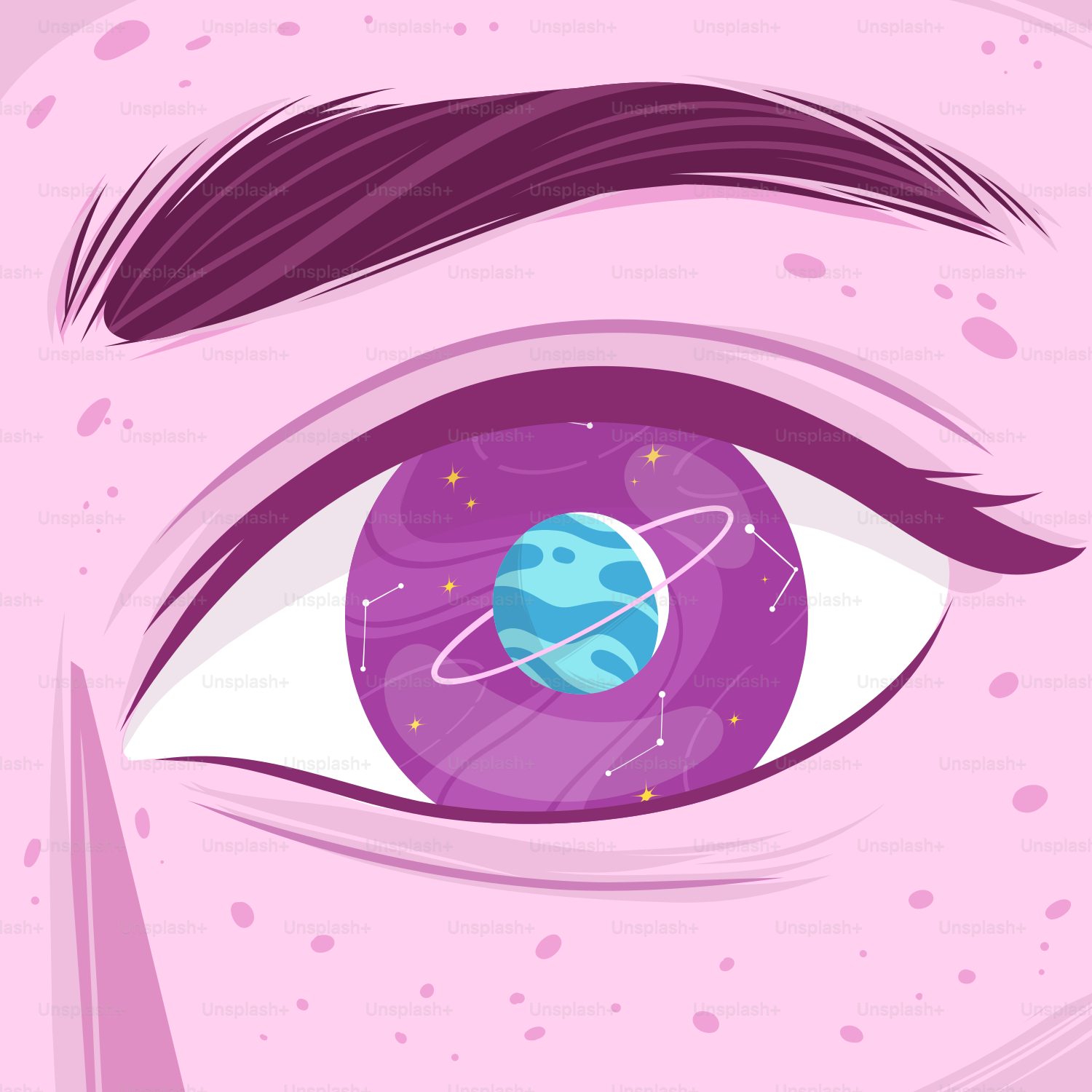 A close up of a person's eye with a planet in the center
