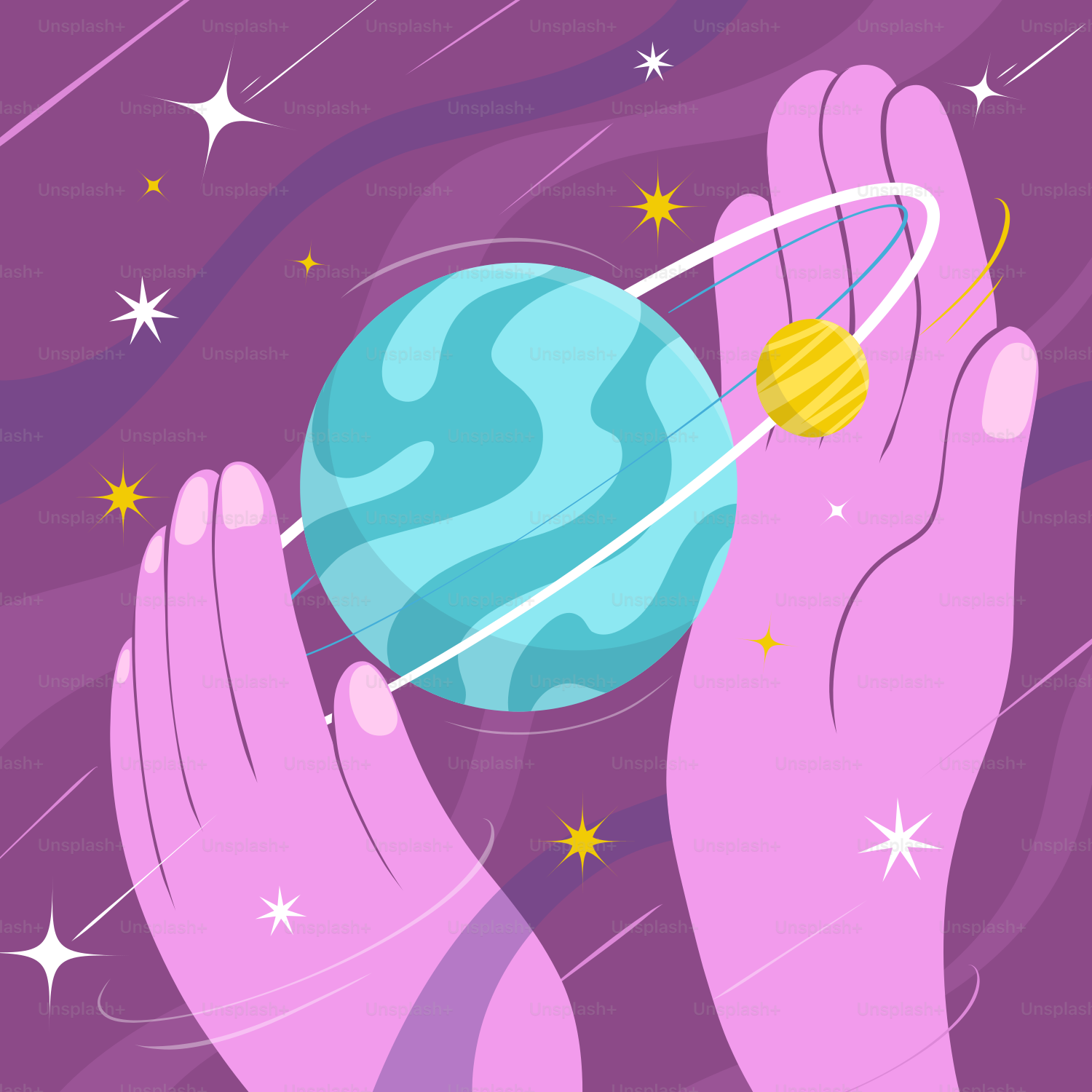 Two hands holding a blue and yellow ball