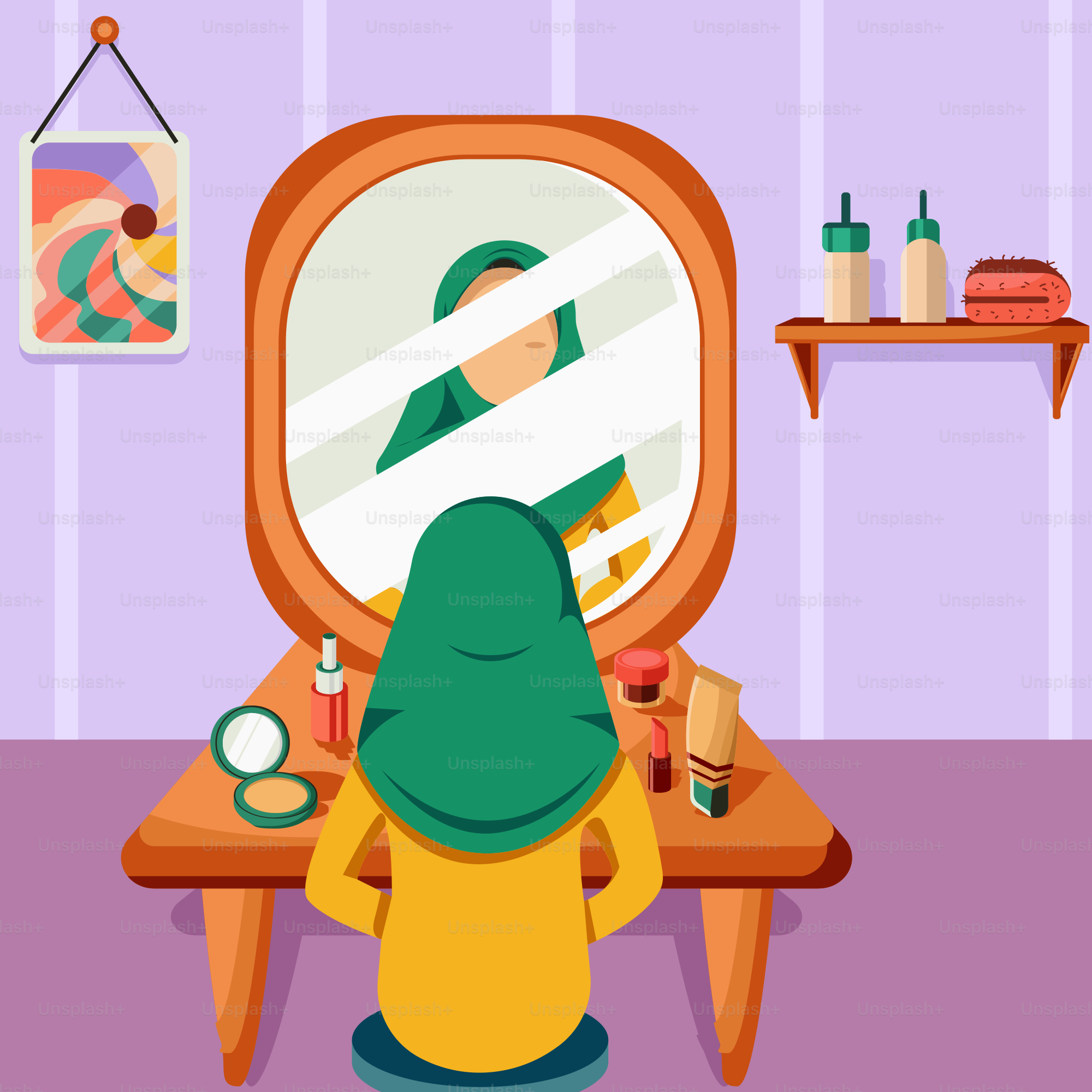 A person sitting at a table in front of a mirror