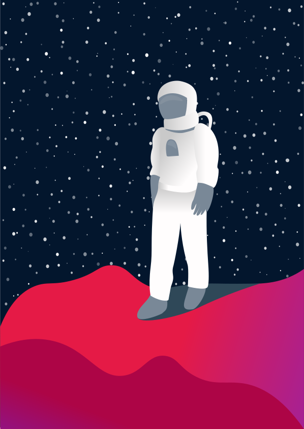 An astronaut standing on top of a red hill