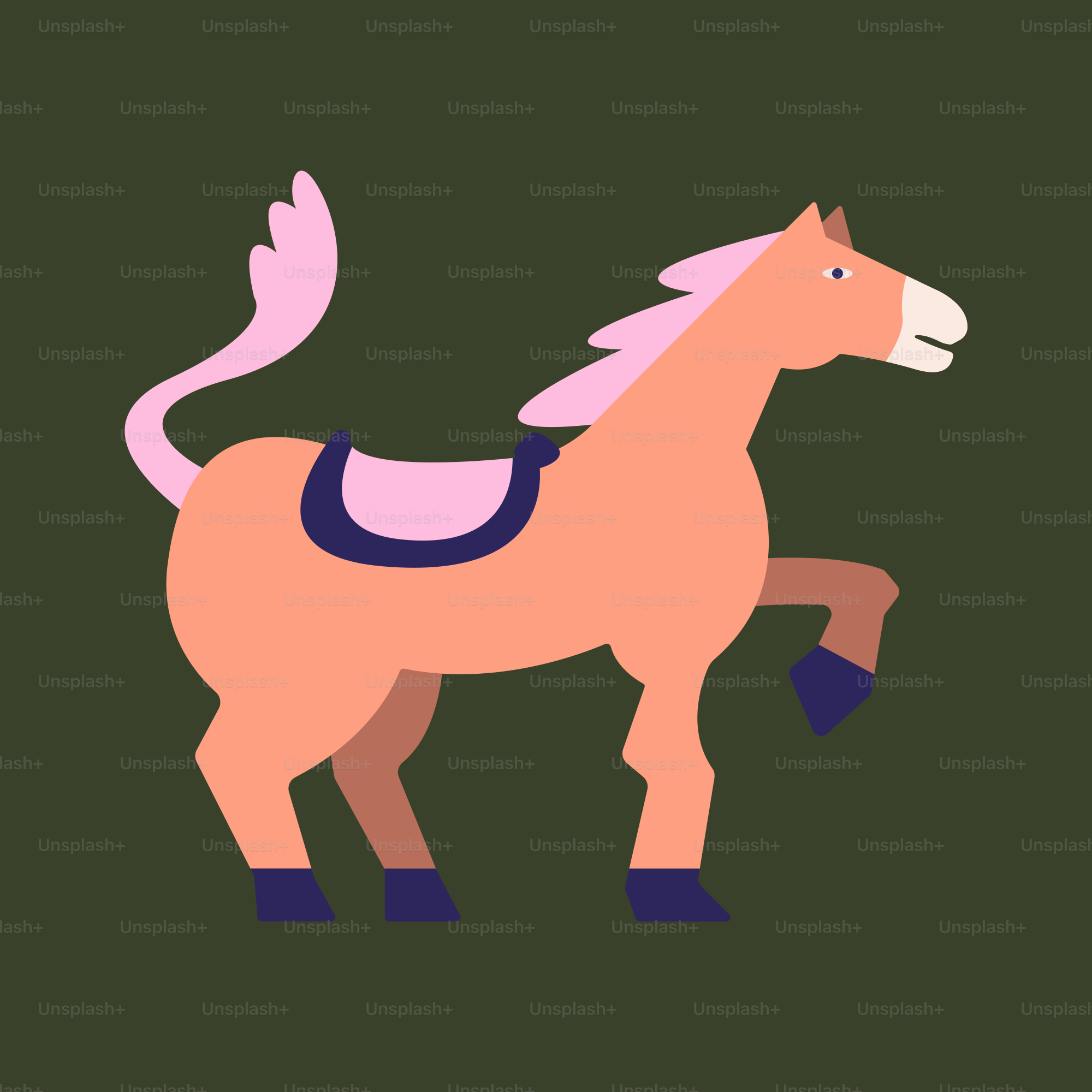 A cartoon horse with a pink mane and tail