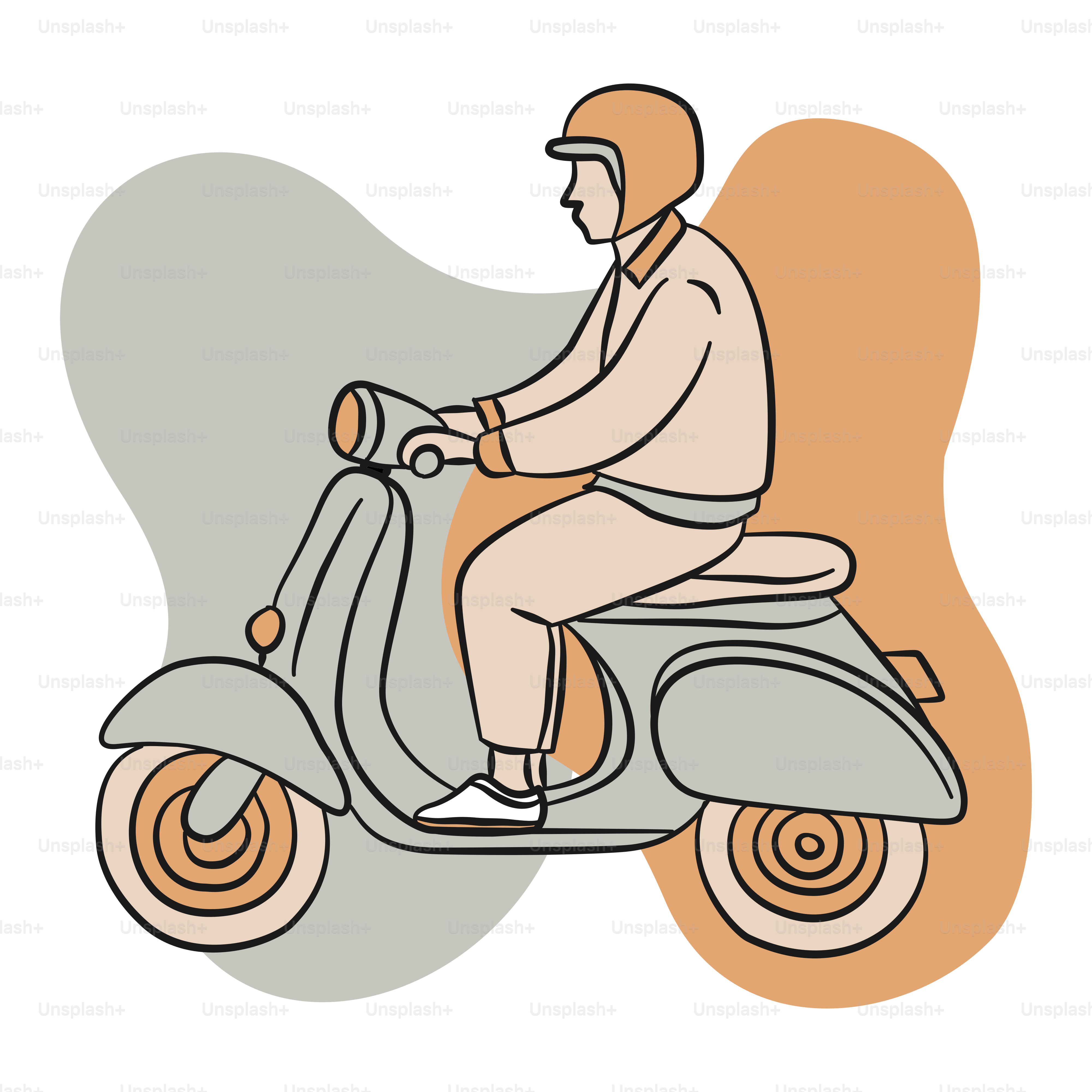 A man riding a scooter on a white background