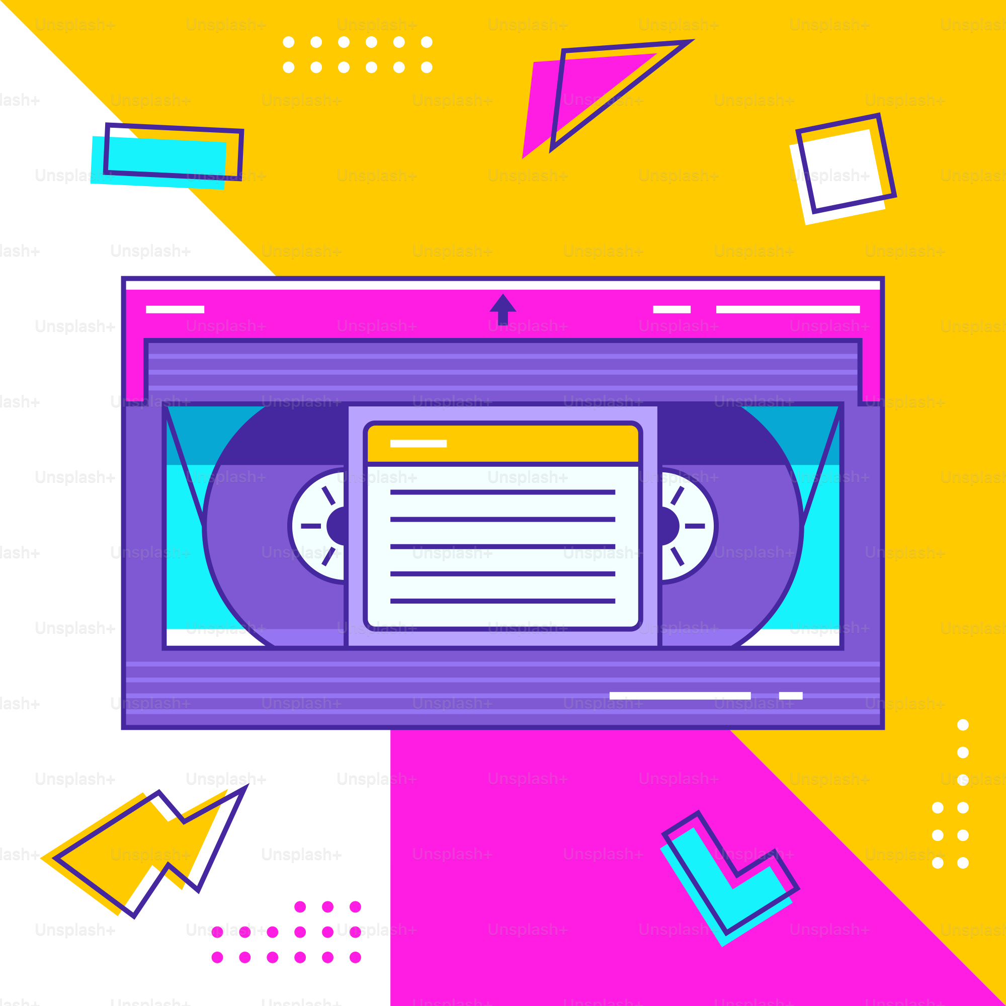 A colorful background with a cassette player