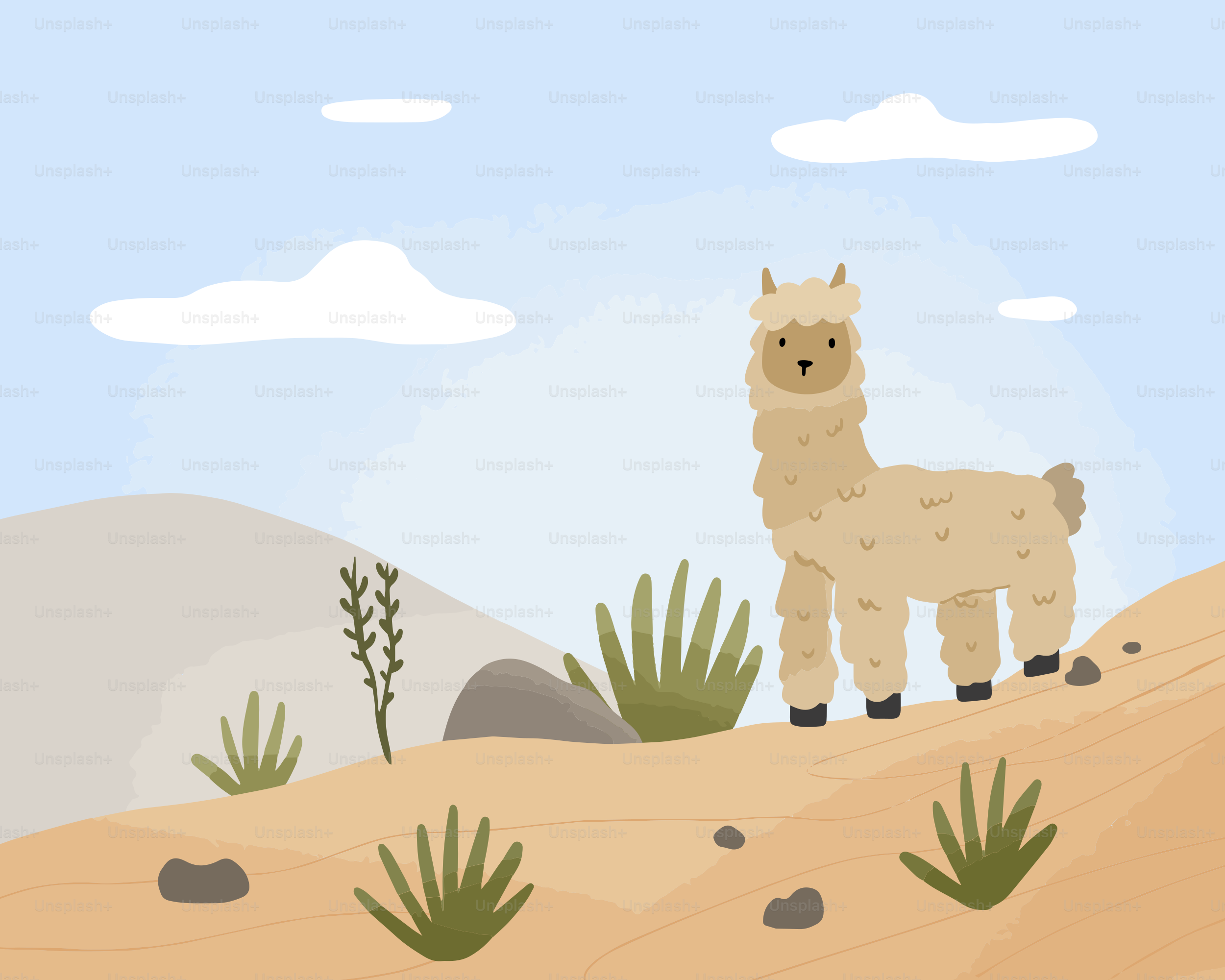 Eine Lama, die auf einem sandigen Hügel steht