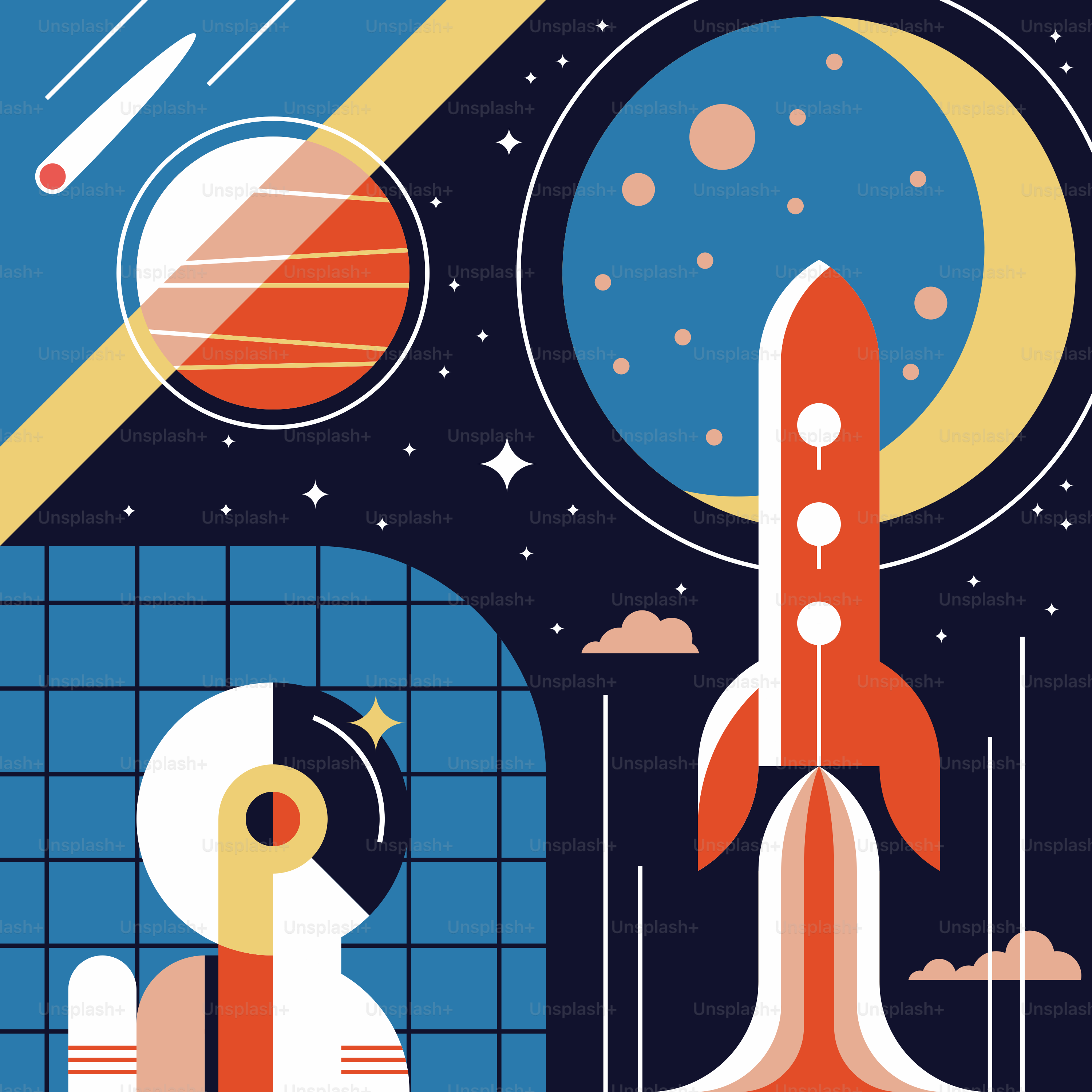 Um cartaz de um ônibus espacial voando pelo céu